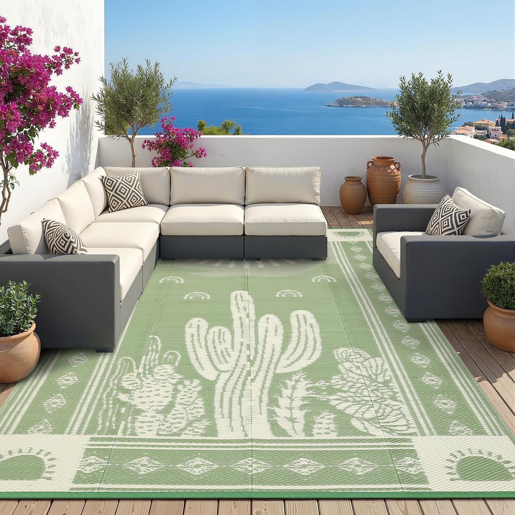 Garvee Reversible Outdoor Rug 8x10 for Patio, Waterproof Outdoor Area Rug, Modern Medallion Indoor Outdoor Rugs, Plastic Straw Rug for RV, Camping, Deck, Vintage Terracotta