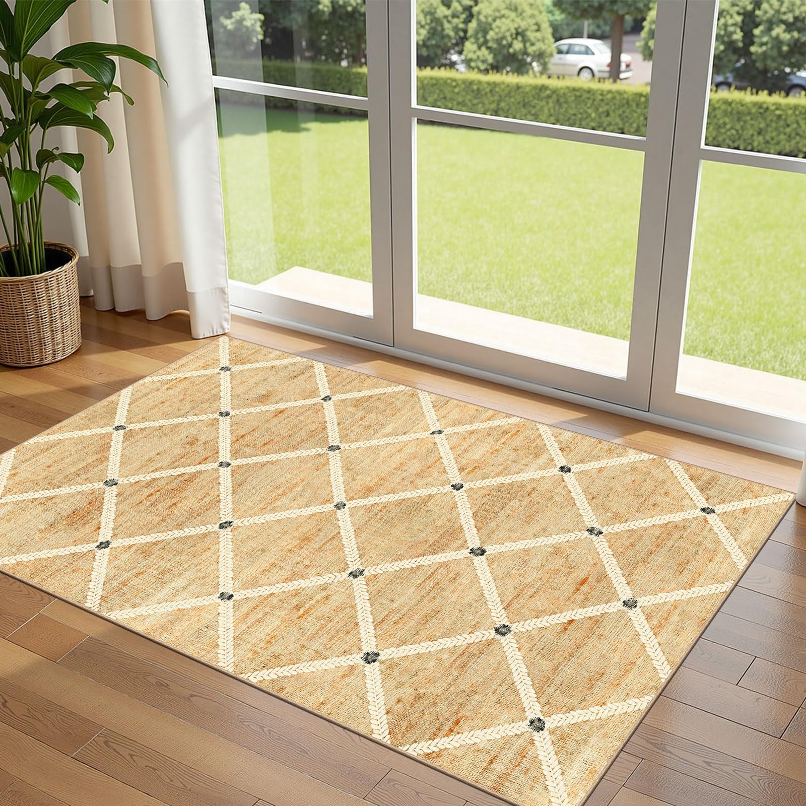 3x5 Floral Entry Rug - Small Washable Indoor Outdoor Mats for Front Door Non-Slip Porch Rug Beige Vintage Farmhouse Throw Rugs for Living Room Bedroom Entryway Kitchen Office Porch Decor
