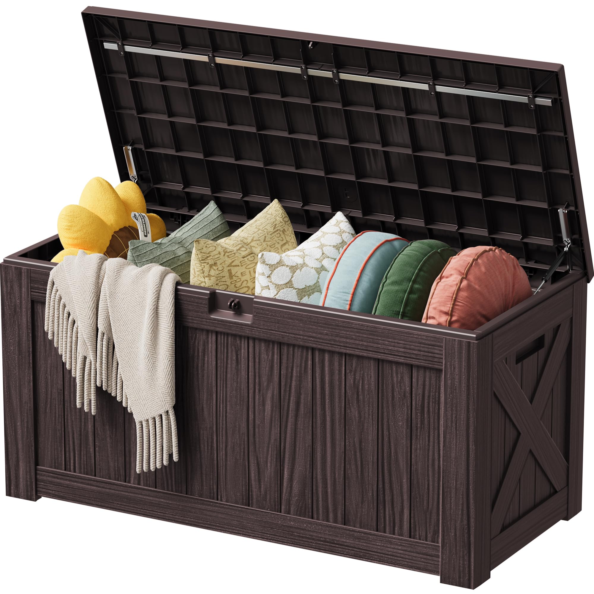 Devoko 100 Gallon Waterproof Large Resin Deck Box Indoor Outdoor Lockable Storage Container for Patio Furniture Cushions Garden Tools (100 Gallon, Black)