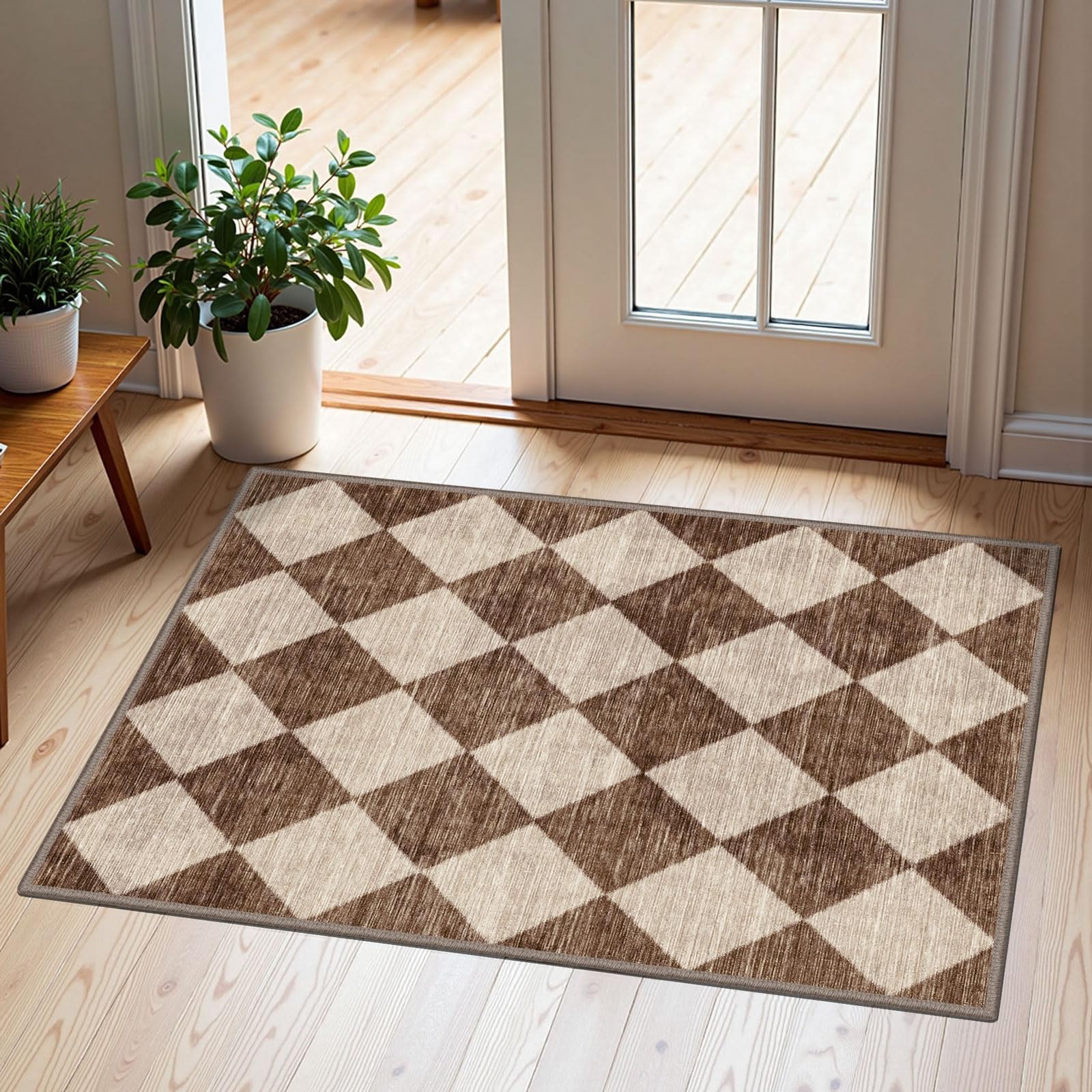 3x5 Floral Entry Rug - Small Washable Indoor Outdoor Mats for Front Door Non-Slip Porch Rug Beige Vintage Farmhouse Throw Rugs for Living Room Bedroom Entryway Kitchen Office Porch Decor