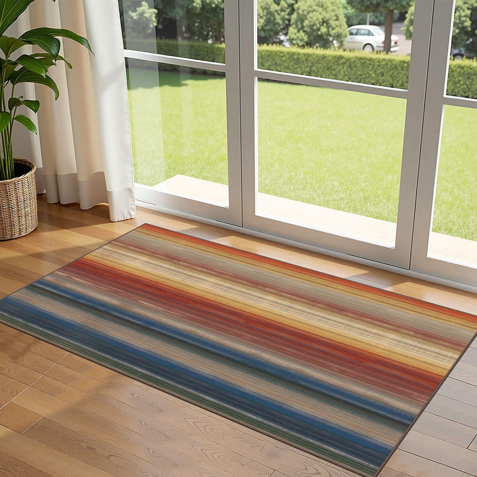 3x5 Floral Entry Rug - Small Washable Indoor Outdoor Mats for Front Door Non-Slip Porch Rug Beige Vintage Farmhouse Throw Rugs for Living Room Bedroom Entryway Kitchen Office Porch Decor