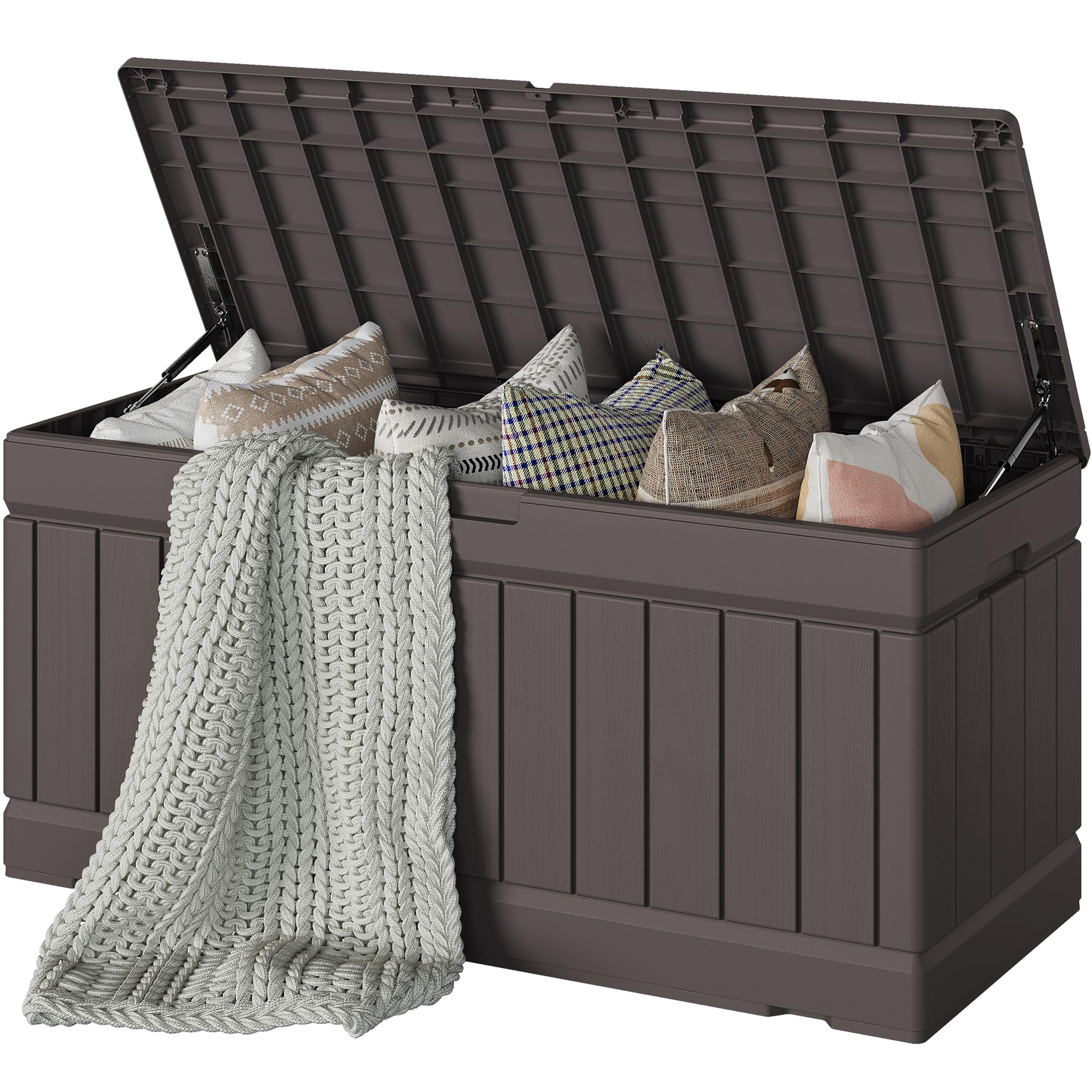 Devoko 78 Gallon Deck Box, Waterproof Resin Outdoor Storage Box for Outside and Patio, Outdoor Storage Bench Lockable for Patio Furniture, Garden Tools and Pool Supplies (Black, 78 Gallon)