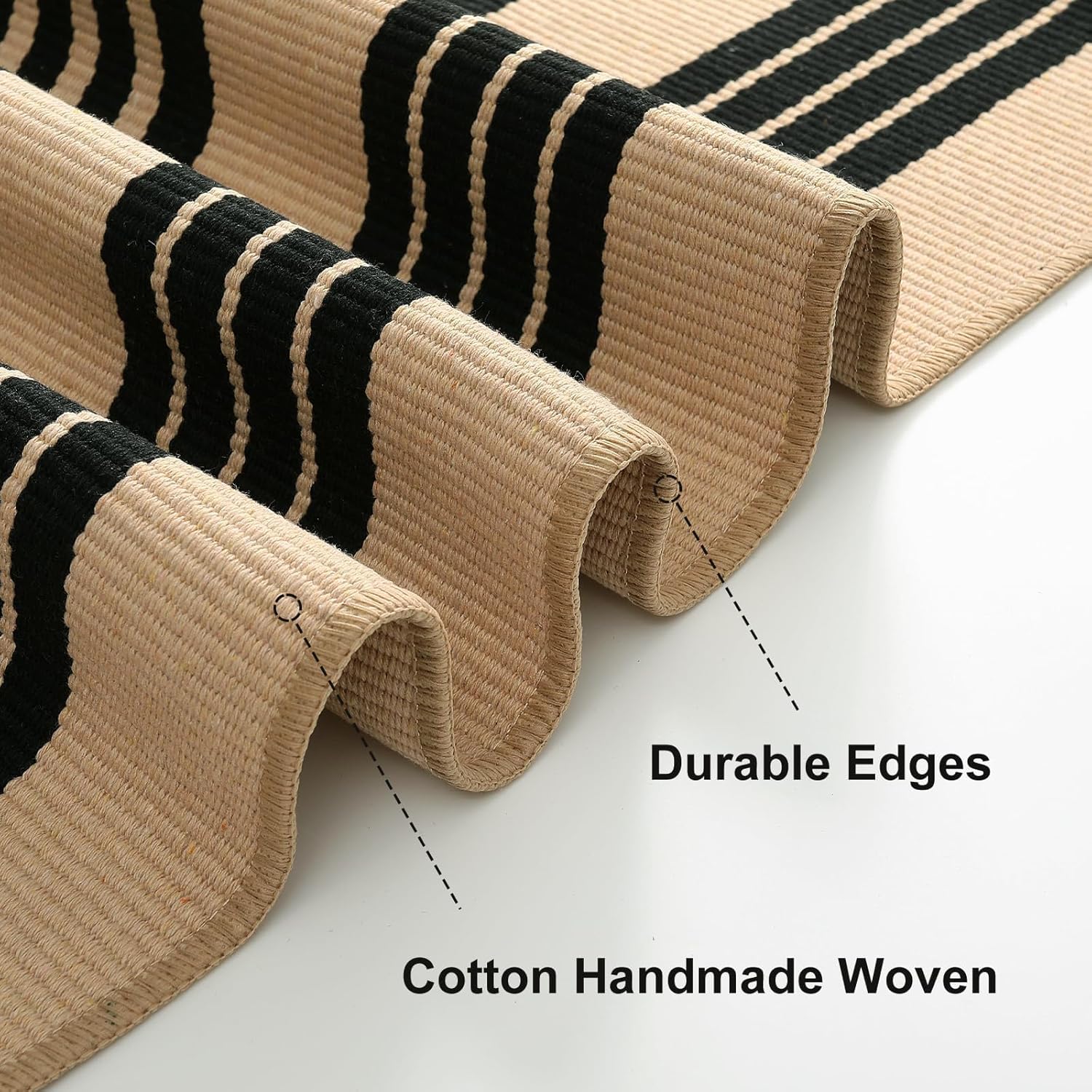 OJIA Outdoor Rug 3'x5', Black and Tan Area Rug Machine Washable Rugs Cotton Hand Woven Entry Rug Indoor Outdoor Striped Carpet for Front Porch/Deck/Backyard/Camping/Outdoor Decor