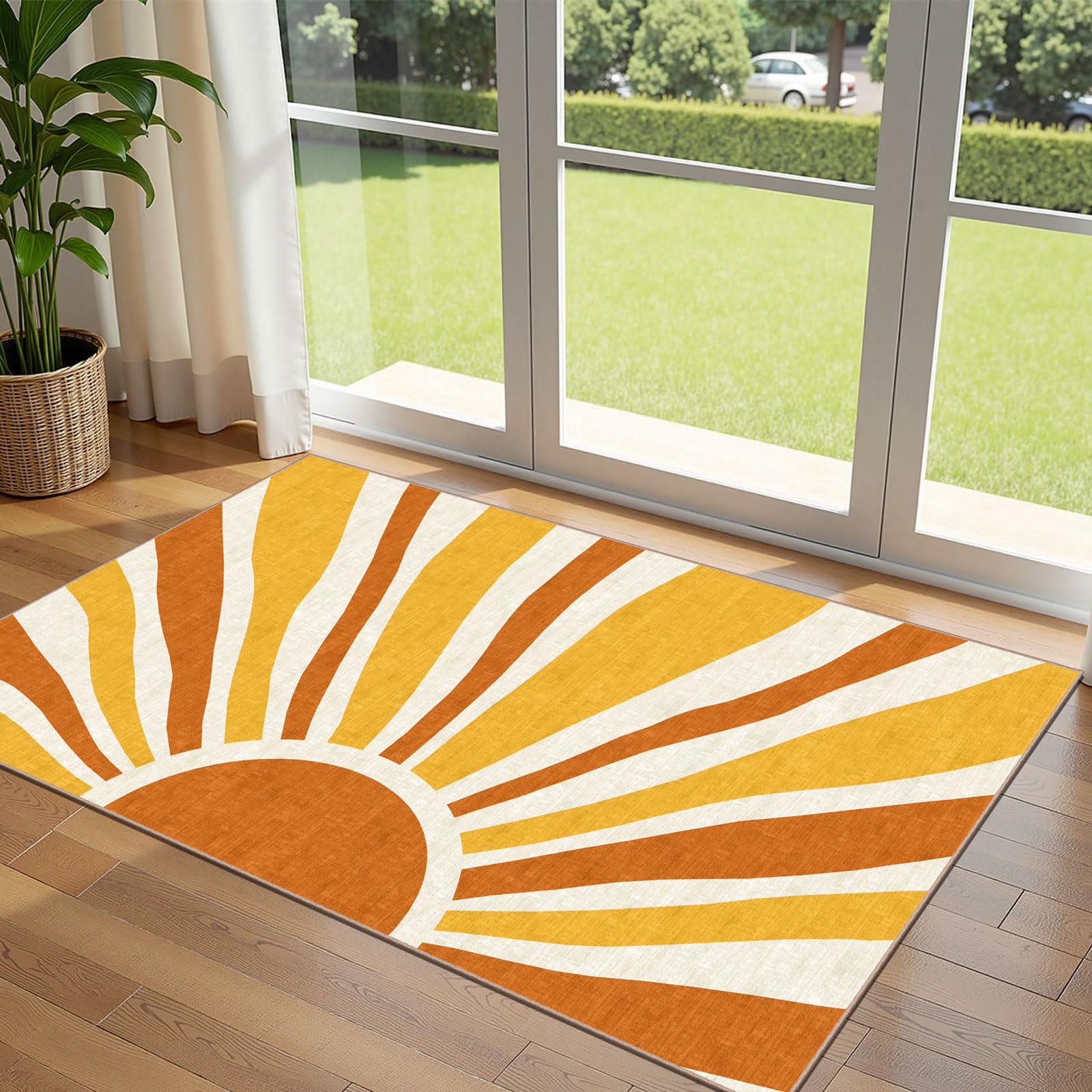 3x5 Floral Entry Rug - Small Washable Indoor Outdoor Mats for Front Door Non-Slip Porch Rug Beige Vintage Farmhouse Throw Rugs for Living Room Bedroom Entryway Kitchen Office Porch Decor