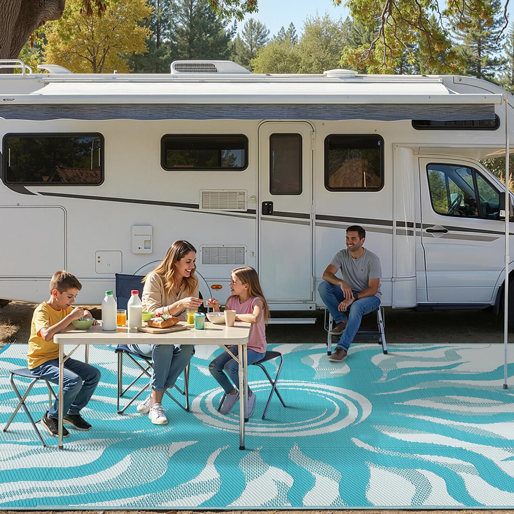 Garvee Outdoor Rug 5x8 Waterproof Patio Rugs with Boho Sun Pattern, Reversible Plastic Straw Camping Rugs Outdoor Indoor RV Mat Carpet for Deck, Backyard, Picnic, Porch, Balcony, Beach, Orange