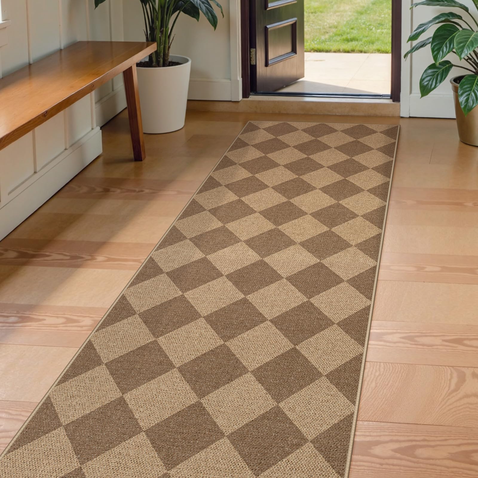 Lahome Colette Checkered Easy Jute 3x5 Outdoor Patio Rug, Washable Rugs for Entryway Diamond Indoor Outdoor Living Room Carpet, Farmhouse Neutral Non Slip Black Door Carpet for Backyard Bedroom