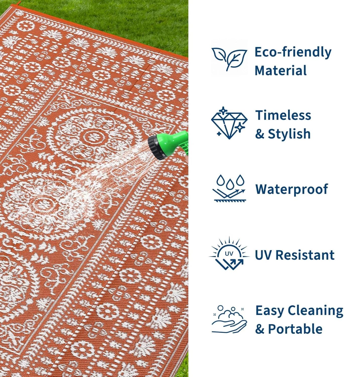 Garvee Reversible Outdoor Rug 8x10 for Patio, Waterproof Outdoor Area Rug, Modern Medallion Indoor Outdoor Rugs, Plastic Straw Rug for RV, Camping, Deck, Vintage Terracotta