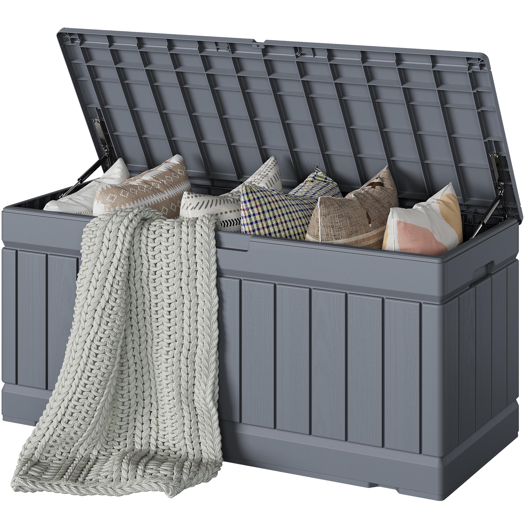 Devoko 78 Gallon Deck Box, Waterproof Resin Outdoor Storage Box for Outside and Patio, Outdoor Storage Bench Lockable for Patio Furniture, Garden Tools and Pool Supplies (Black, 78 Gallon)