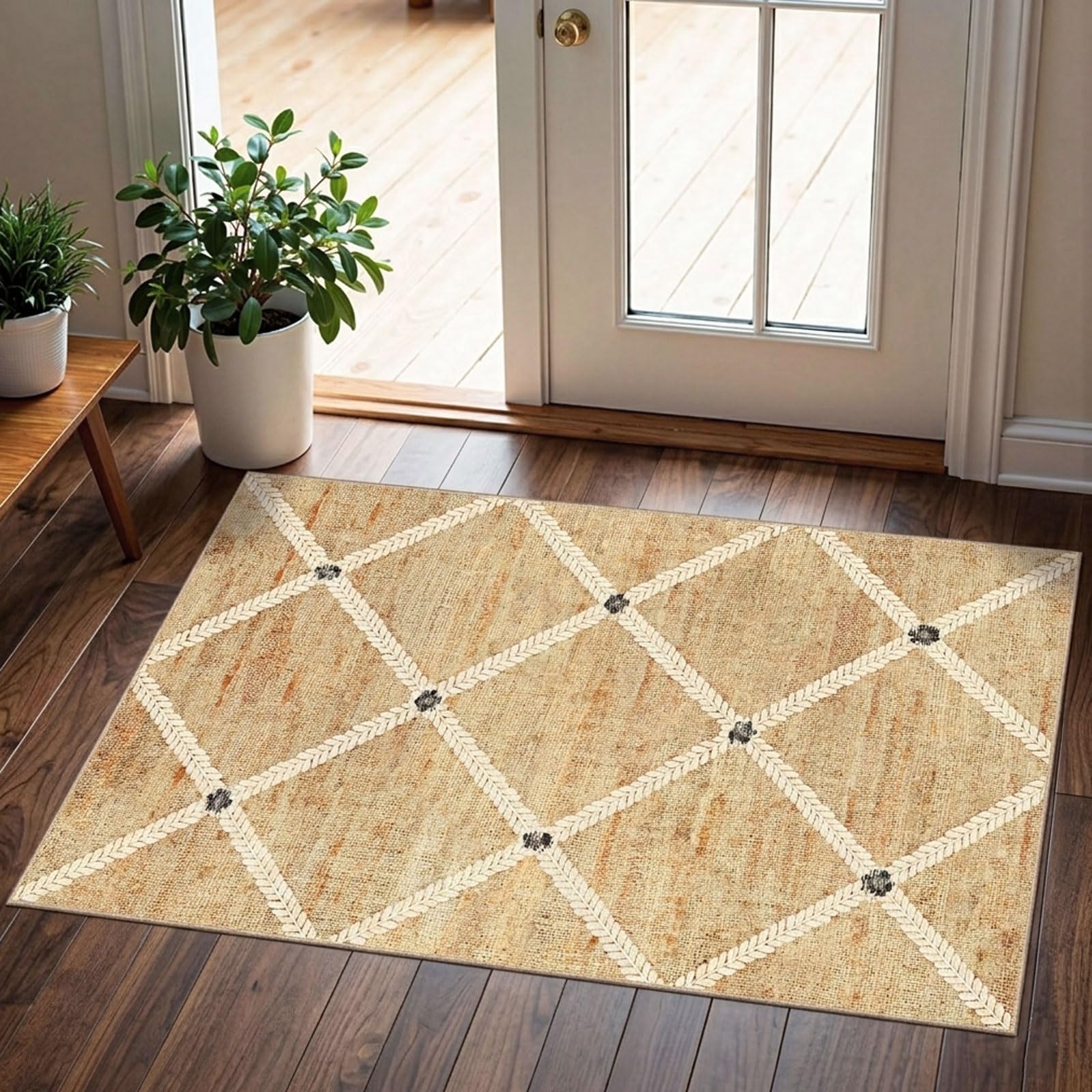 3x5 Floral Entry Rug - Small Washable Indoor Outdoor Mats for Front Door Non-Slip Porch Rug Beige Vintage Farmhouse Throw Rugs for Living Room Bedroom Entryway Kitchen Office Porch Decor