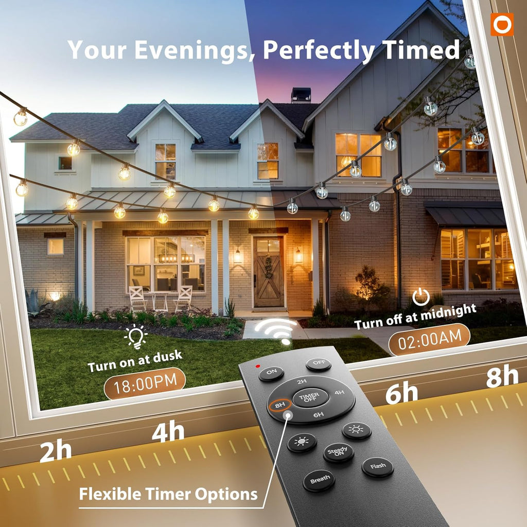 addlon 100FT Outdoor String Lights G40 with Remote, 54 LED Shatterproof Bulbs, Dimmable Patio Globe Lights Waterproof, Hanging Outside Lighting for Backyard, Garden, Deck, Balcony, Porch, Café, Decor