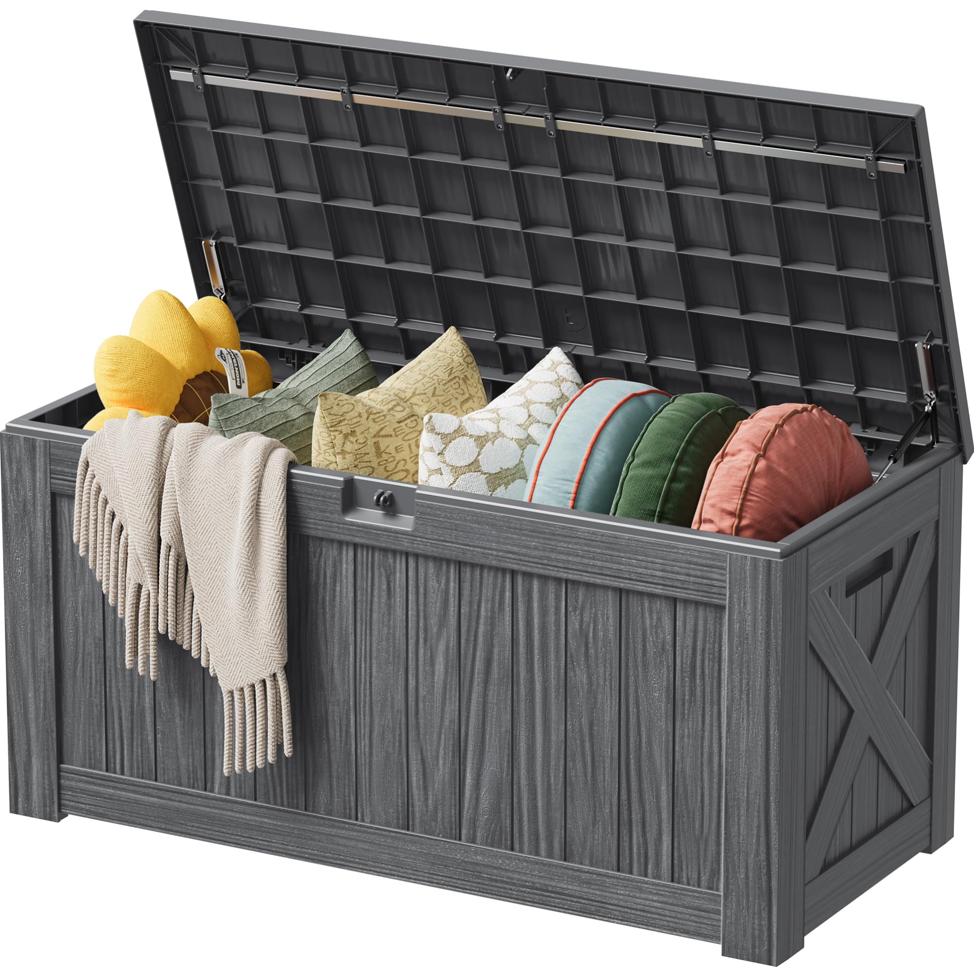 Devoko 100 Gallon Waterproof Large Resin Deck Box Indoor Outdoor Lockable Storage Container for Patio Furniture Cushions Garden Tools (100 Gallon, Black)