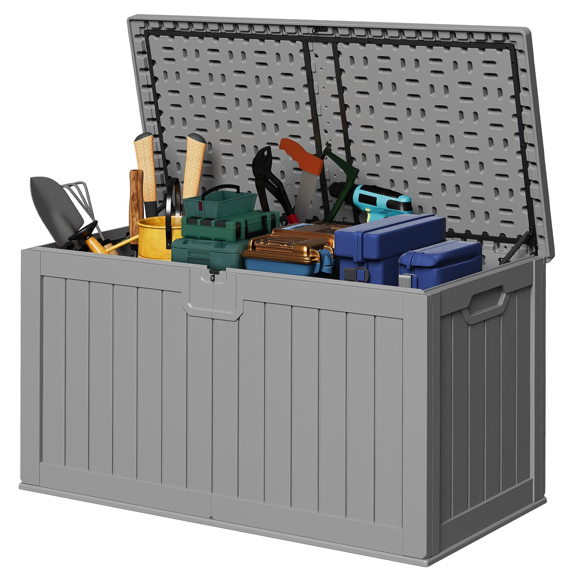 Devoko 78 Gallon Deck Box, Waterproof Resin Outdoor Storage Box for Outside and Patio, Outdoor Storage Bench Lockable for Patio Furniture, Garden Tools and Pool Supplies (Black, 78 Gallon)