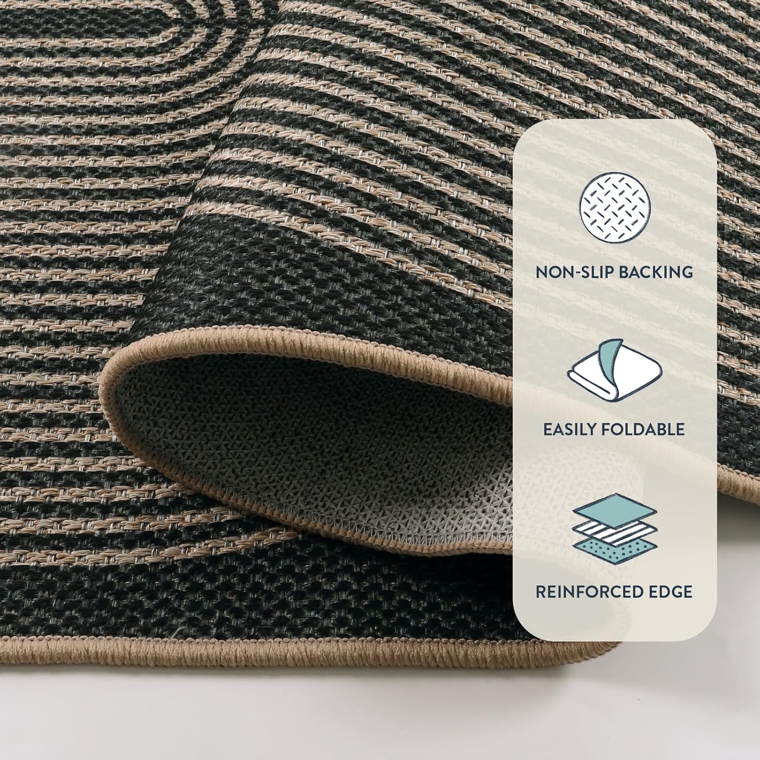Lahome Enfys Modern Rainbow Easy Jute Outdoor Patio Rug, 3x5 Black Washable Rugs for Entryway Office Farmhouse Classroom Carpet, Contemporary Non Slip Front Door Mat for Porch Guestroom Room Decor