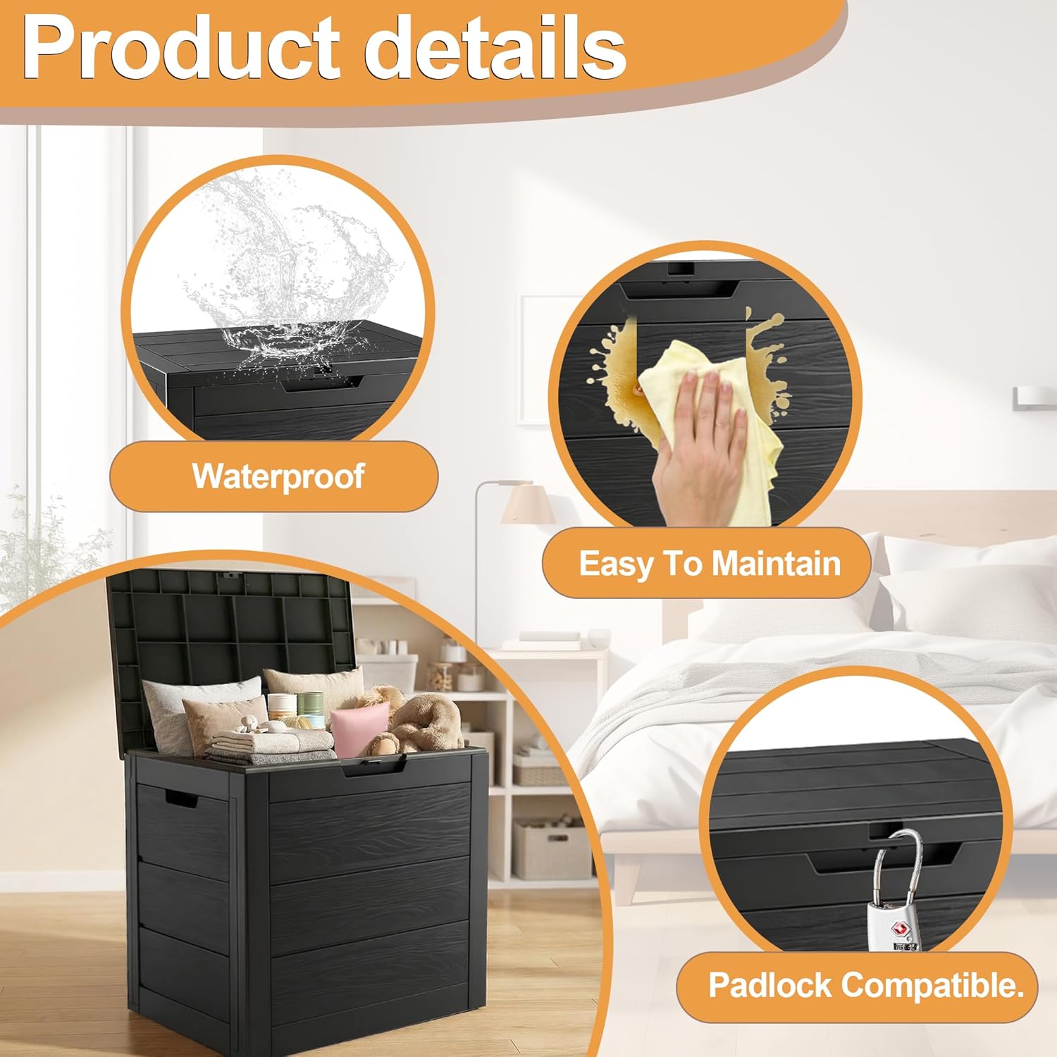 35 Gallon Outdoor Storage Box, Deck Boxes Outdoor Waterproof, Package Delivery Boxes For Outside, Patio Storage Box For Garden, Doorstep, Camping (Black, 35, Gallons)