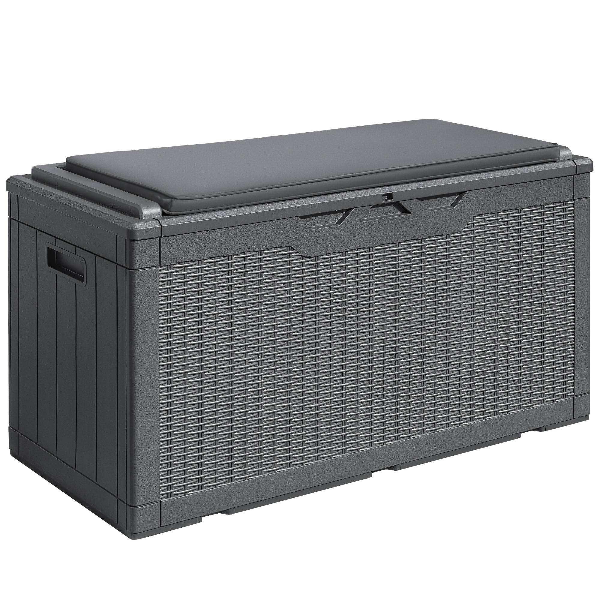 Devoko 100 Gallon Waterproof Large Resin Deck Box Indoor Outdoor Lockable Storage Container for Patio Furniture Cushions Garden Tools (100 Gallon, Black)