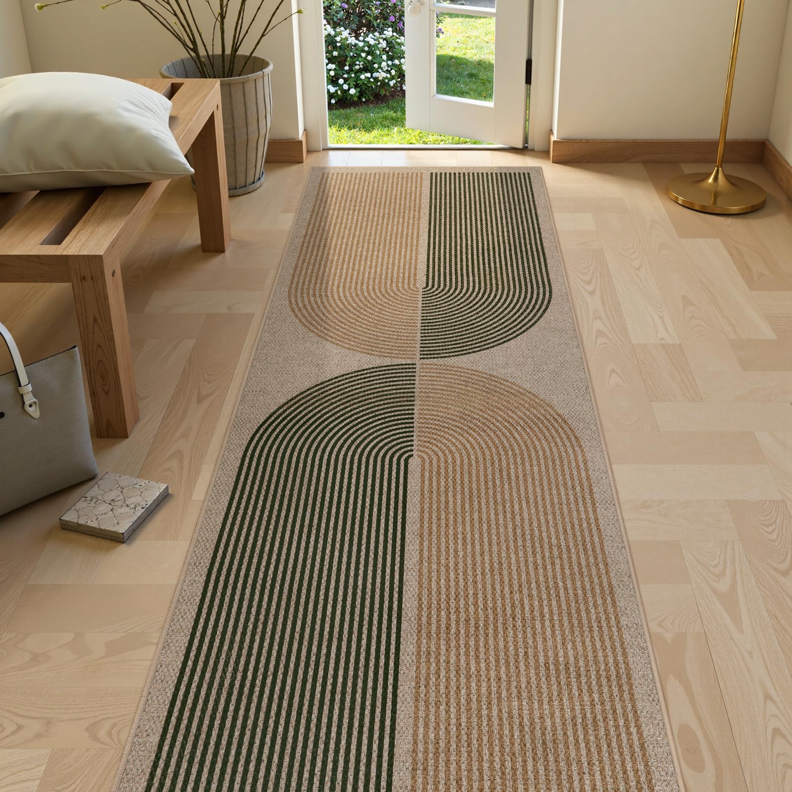 Lahome Enfys Modern Rainbow Easy Jute Outdoor Patio Rug, 3x5 Black Washable Rugs for Entryway Office Farmhouse Classroom Carpet, Contemporary Non Slip Front Door Mat for Porch Guestroom Room Decor