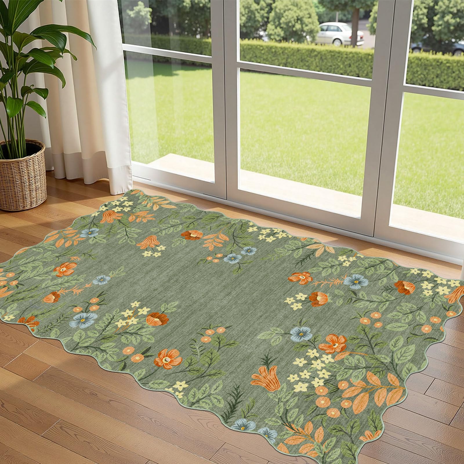3x5 Floral Entry Rug - Small Washable Indoor Outdoor Mats for Front Door Non-Slip Porch Rug Beige Vintage Farmhouse Throw Rugs for Living Room Bedroom Entryway Kitchen Office Porch Decor