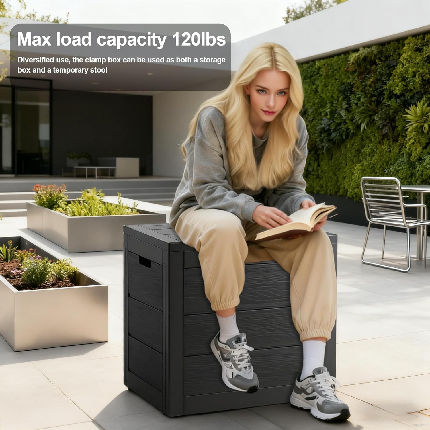 35 Gallon Outdoor Storage Box, Deck Boxes Outdoor Waterproof, Package Delivery Boxes For Outside, Patio Storage Box For Garden, Doorstep, Camping (Black, 35, Gallons)