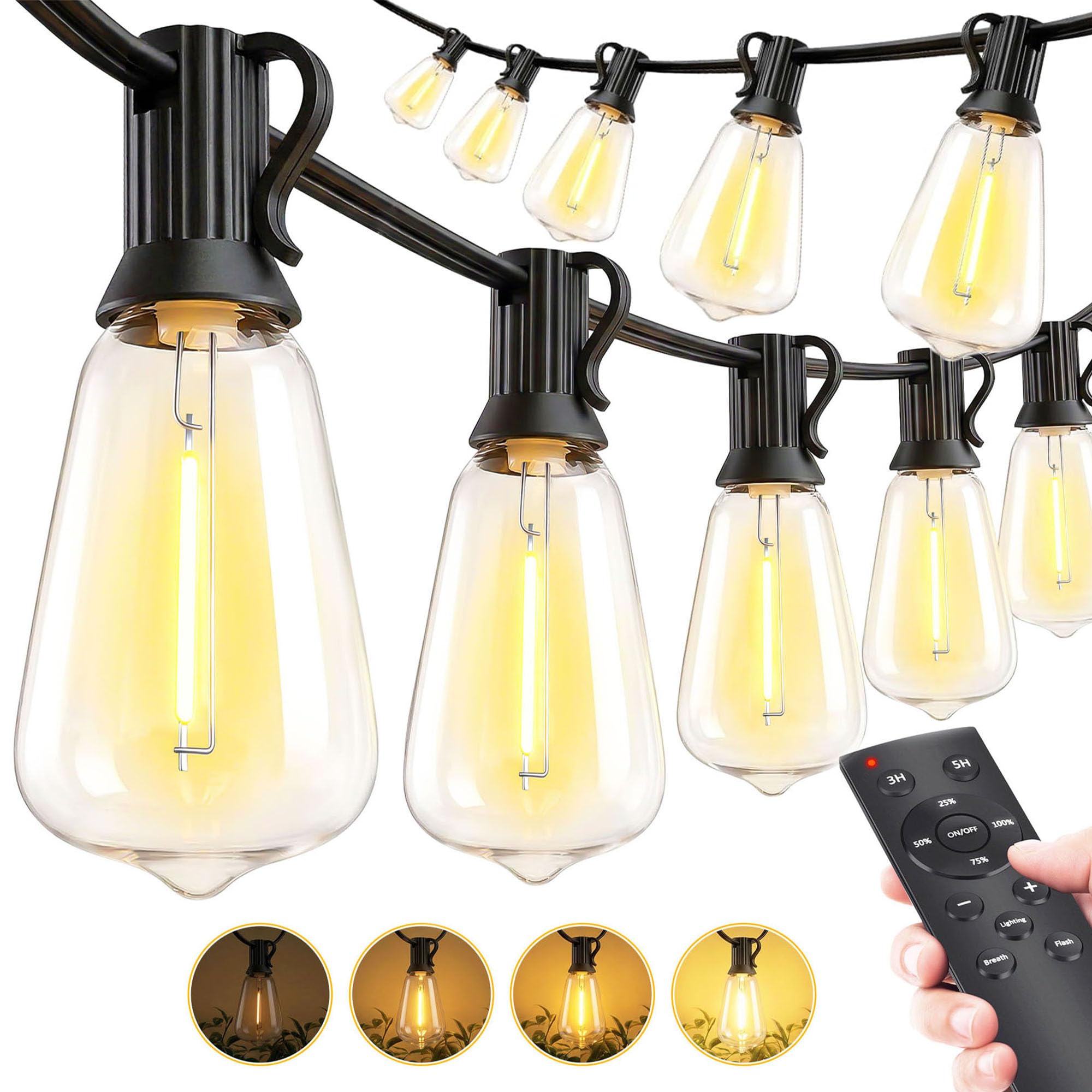 Outdoor Lights String Patio Outside - 100ft 30M LED Waterproof Light - Hanging Lighting ST38 Shatterproof Edison Bulb Deck Backyard Gazebo Balcony Party Bistro Cafe Pergola Garden Yard Porch Dimmable