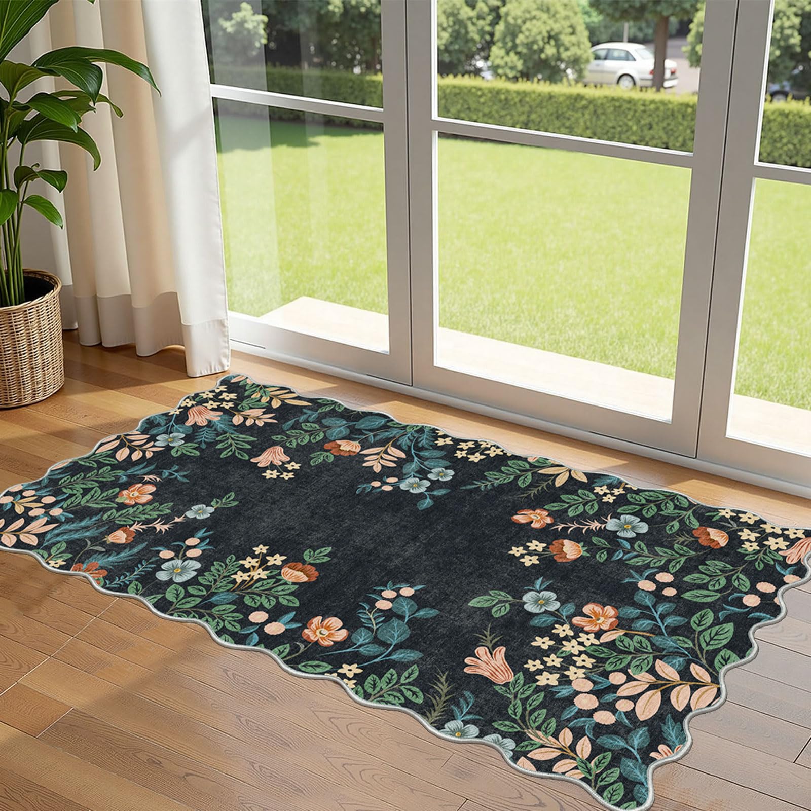 3x5 Floral Entry Rug - Small Washable Indoor Outdoor Mats for Front Door Non-Slip Porch Rug Beige Vintage Farmhouse Throw Rugs for Living Room Bedroom Entryway Kitchen Office Porch Decor