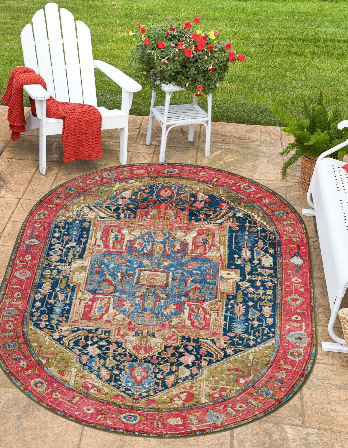 Unique Loom Outdoor Traditional Collection Area Rug - Limon (5' 3" x 8' Rectangle, Multi/ Red)