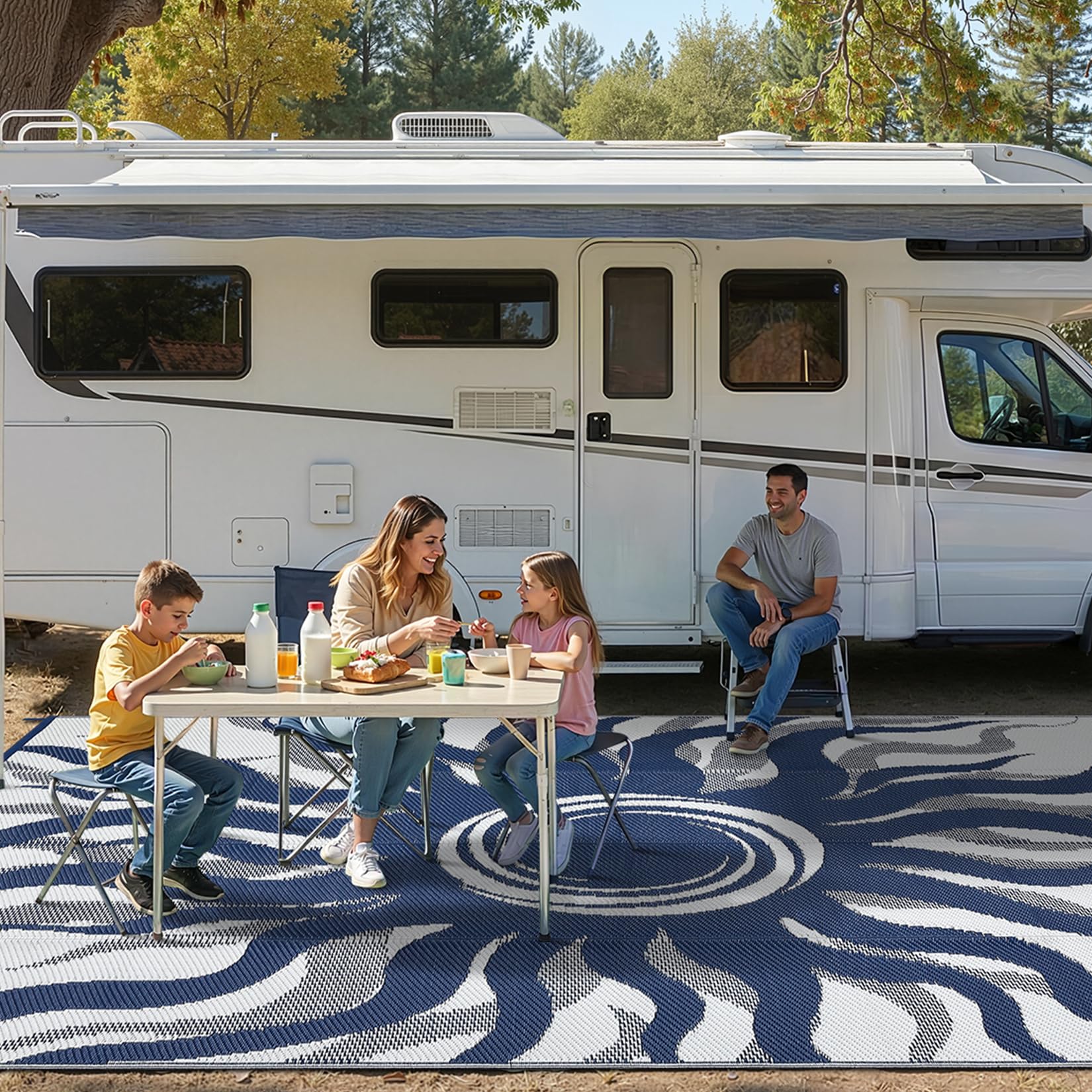 Garvee Outdoor Rug 5x8 Waterproof Patio Rugs with Boho Sun Pattern, Reversible Plastic Straw Camping Rugs Outdoor Indoor RV Mat Carpet for Deck, Backyard, Picnic, Porch, Balcony, Beach, Orange