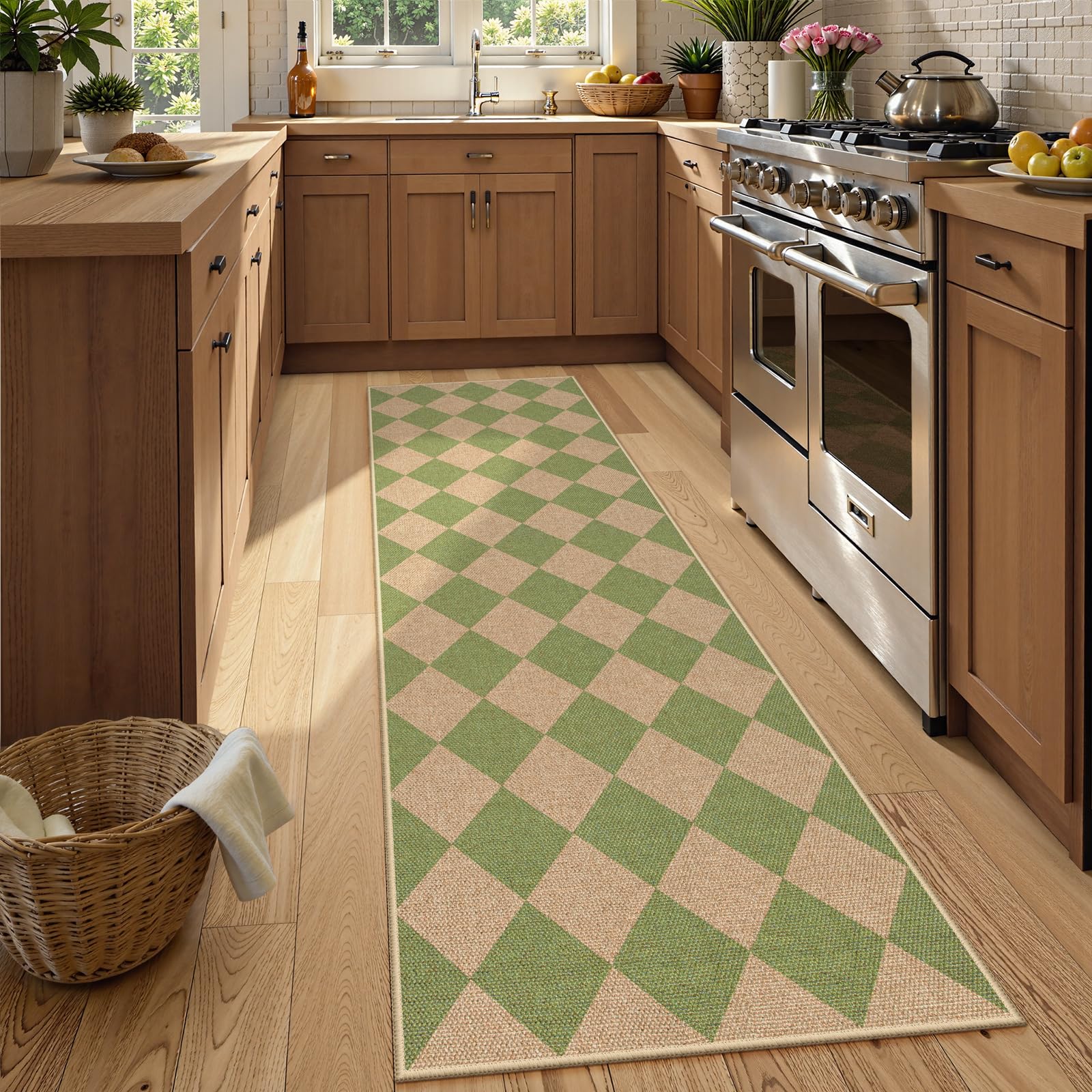 Lahome Colette Checkered Easy Jute 3x5 Outdoor Patio Rug, Washable Rugs for Entryway Diamond Indoor Outdoor Living Room Carpet, Farmhouse Neutral Non Slip Black Door Carpet for Backyard Bedroom