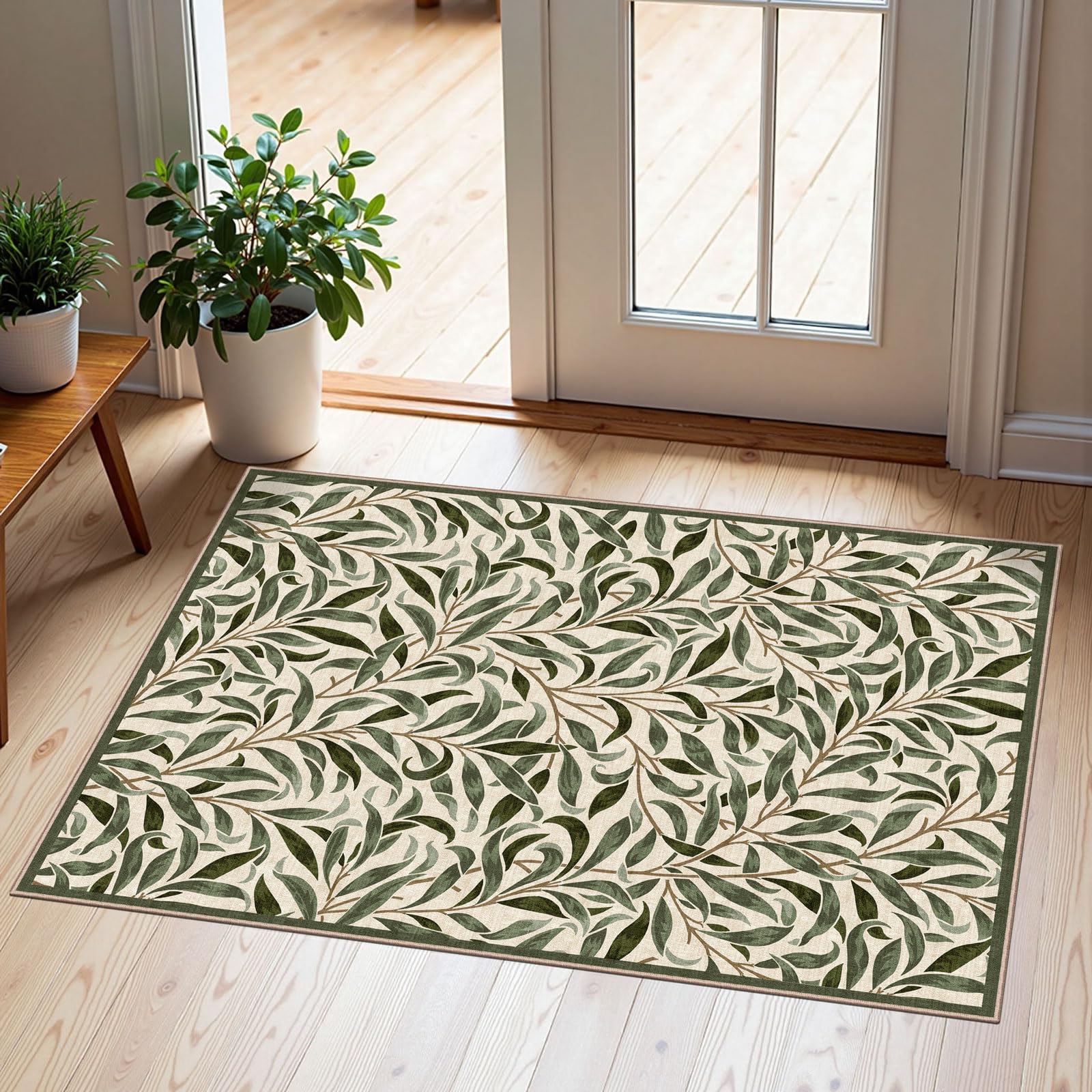 3x5 Floral Entry Rug - Small Washable Indoor Outdoor Mats for Front Door Non-Slip Porch Rug Beige Vintage Farmhouse Throw Rugs for Living Room Bedroom Entryway Kitchen Office Porch Decor