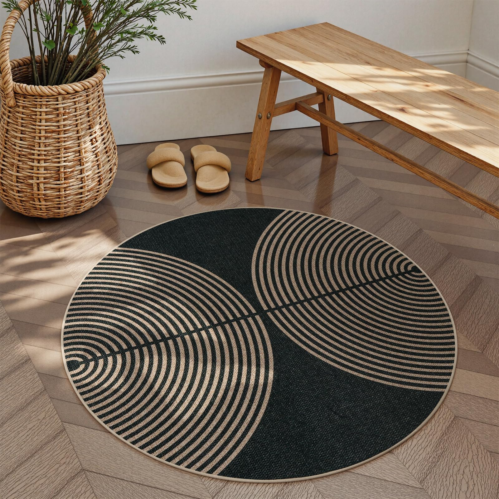 Lahome Enfys Modern Rainbow Easy Jute Outdoor Patio Rug, 3x5 Black Washable Rugs for Entryway Office Farmhouse Classroom Carpet, Contemporary Non Slip Front Door Mat for Porch Guestroom Room Decor