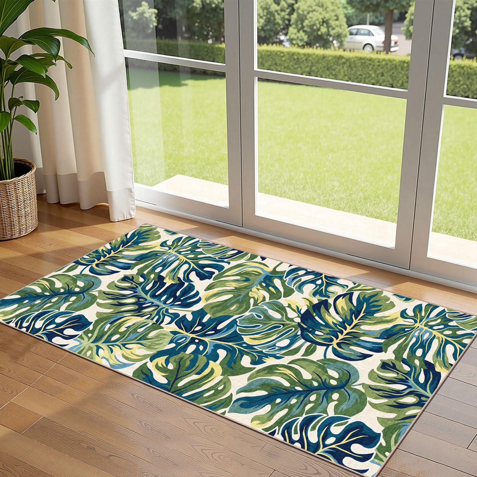 3x5 Floral Entry Rug - Small Washable Indoor Outdoor Mats for Front Door Non-Slip Porch Rug Beige Vintage Farmhouse Throw Rugs for Living Room Bedroom Entryway Kitchen Office Porch Decor