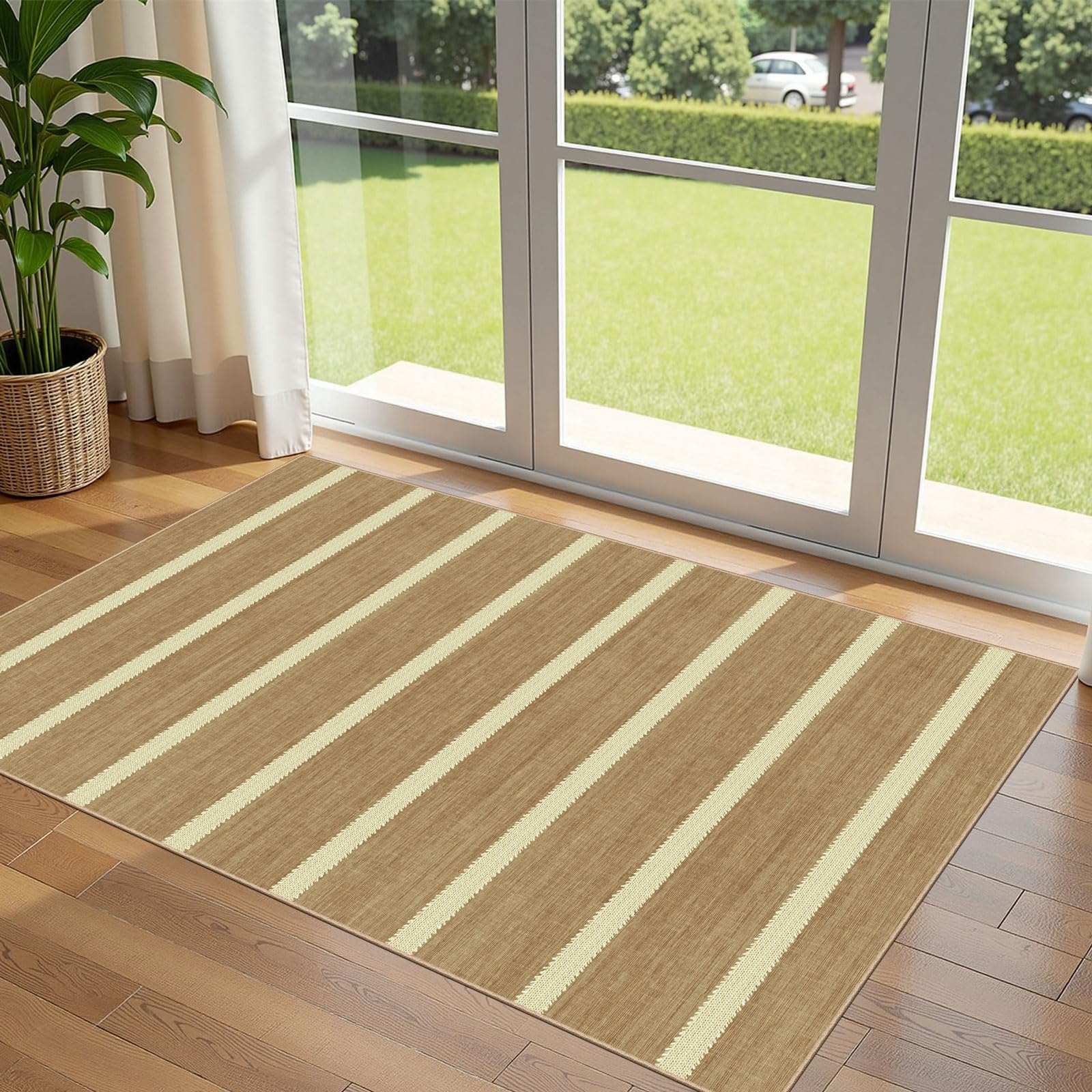 3x5 Floral Entry Rug - Small Washable Indoor Outdoor Mats for Front Door Non-Slip Porch Rug Beige Vintage Farmhouse Throw Rugs for Living Room Bedroom Entryway Kitchen Office Porch Decor