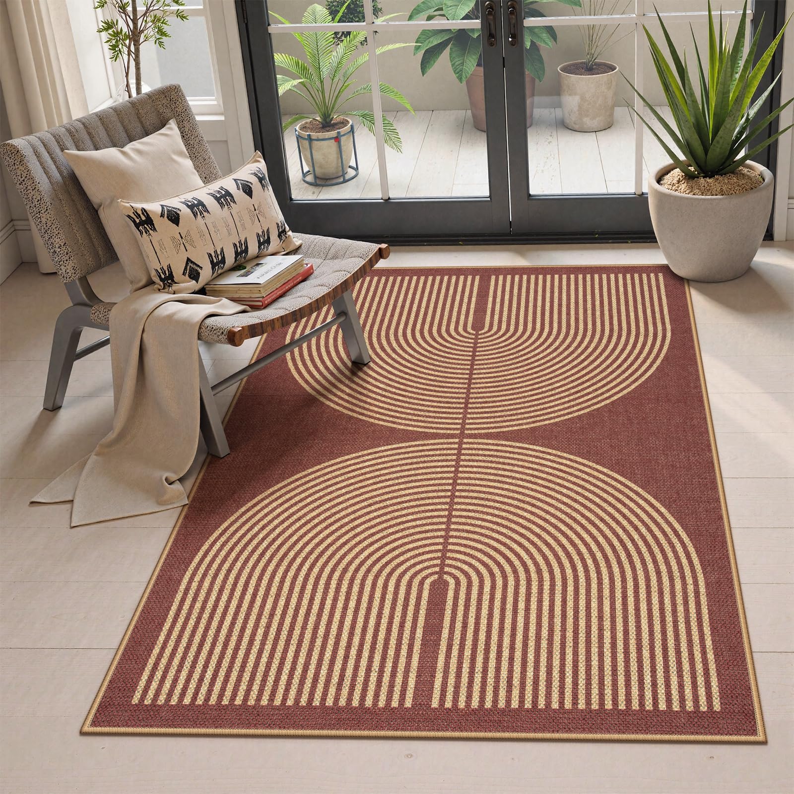 Lahome Enfys Modern Rainbow Easy Jute Outdoor Patio Rug, 3x5 Black Washable Rugs for Entryway Office Farmhouse Classroom Carpet, Contemporary Non Slip Front Door Mat for Porch Guestroom Room Decor