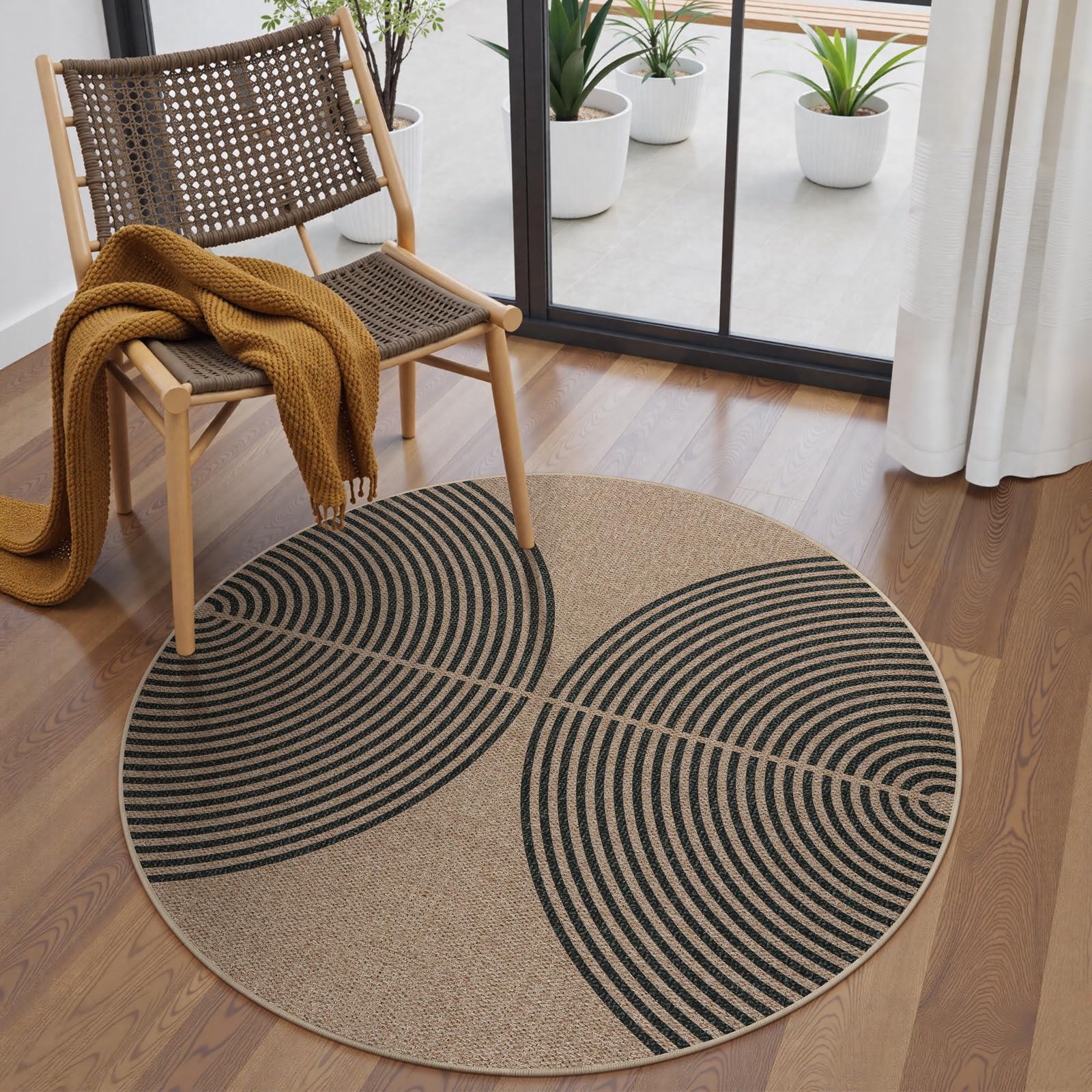 Lahome Enfys Modern Rainbow Easy Jute Outdoor Patio Rug, 3x5 Black Washable Rugs for Entryway Office Farmhouse Classroom Carpet, Contemporary Non Slip Front Door Mat for Porch Guestroom Room Decor