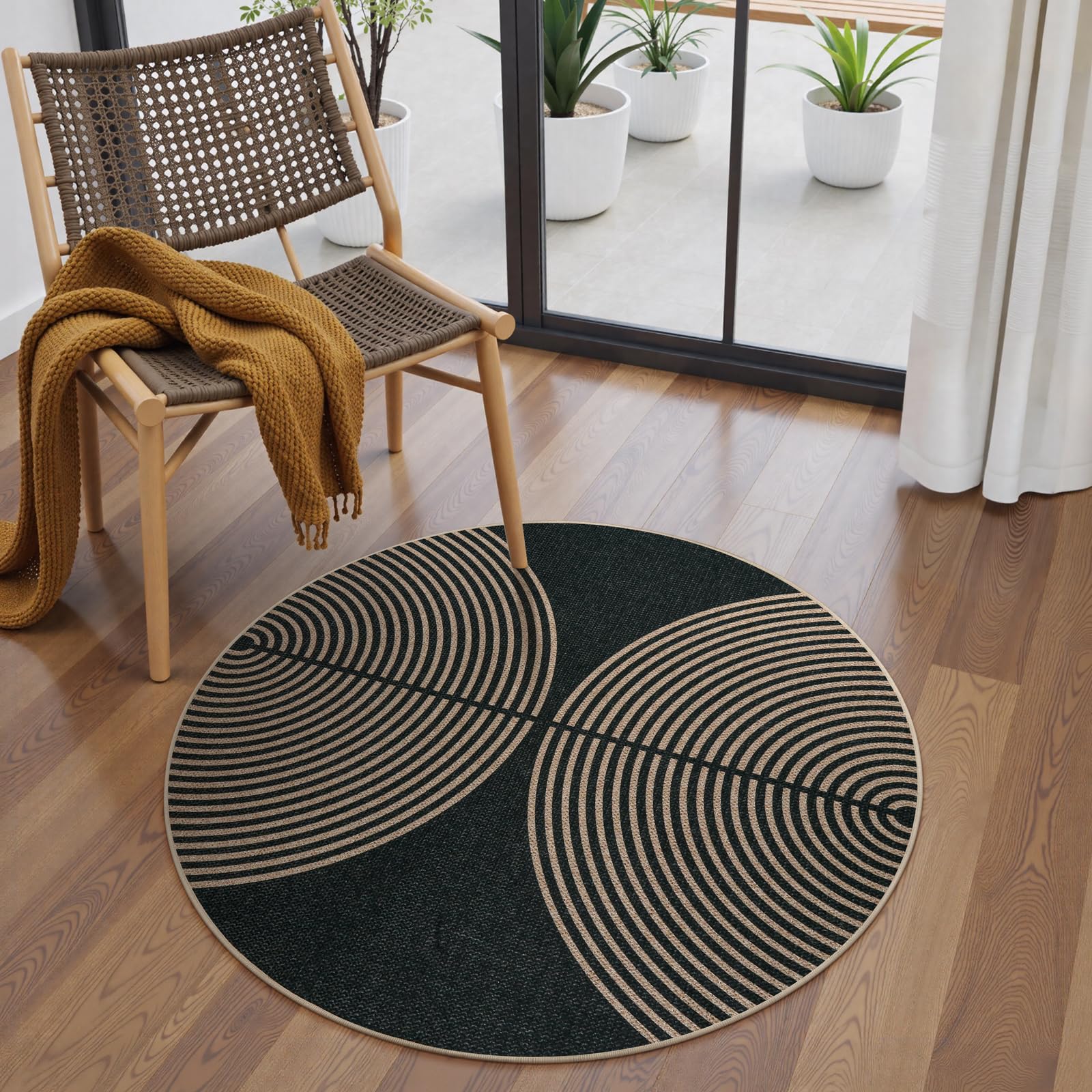 Lahome Enfys Modern Rainbow Easy Jute Outdoor Patio Rug, 3x5 Black Washable Rugs for Entryway Office Farmhouse Classroom Carpet, Contemporary Non Slip Front Door Mat for Porch Guestroom Room Decor