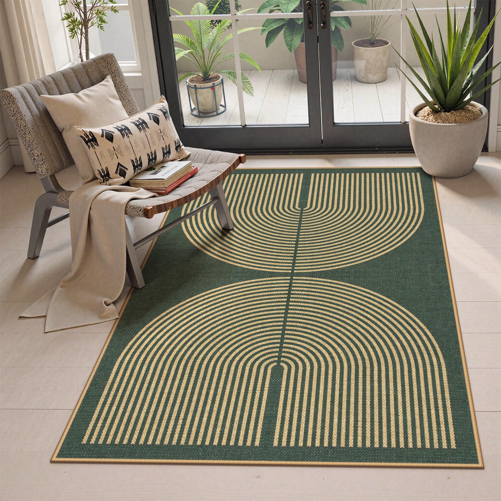 Lahome Enfys Modern Rainbow Easy Jute Outdoor Patio Rug, 3x5 Black Washable Rugs for Entryway Office Farmhouse Classroom Carpet, Contemporary Non Slip Front Door Mat for Porch Guestroom Room Decor