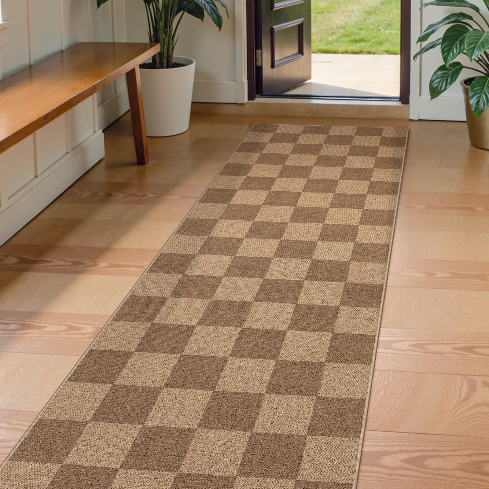 Lahome Colette Checkered Easy Jute 3x5 Outdoor Patio Rug, Washable Rugs for Entryway Diamond Indoor Outdoor Living Room Carpet, Farmhouse Neutral Non Slip Black Door Carpet for Backyard Bedroom