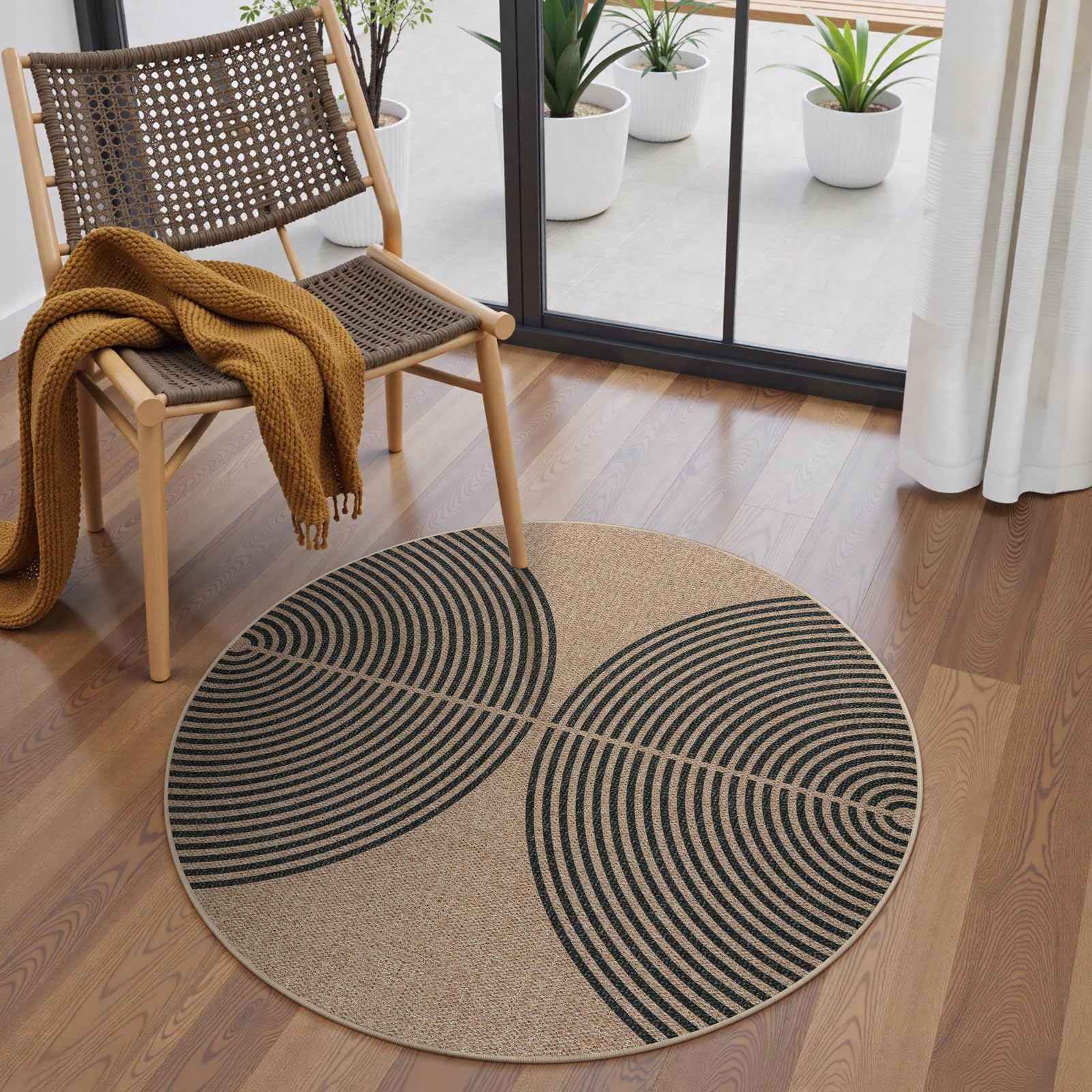 Lahome Enfys Modern Rainbow Easy Jute Outdoor Patio Rug, 3x5 Black Washable Rugs for Entryway Office Farmhouse Classroom Carpet, Contemporary Non Slip Front Door Mat for Porch Guestroom Room Decor