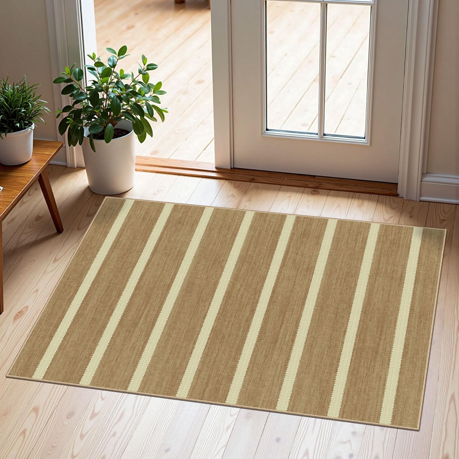 3x5 Floral Entry Rug - Small Washable Indoor Outdoor Mats for Front Door Non-Slip Porch Rug Beige Vintage Farmhouse Throw Rugs for Living Room Bedroom Entryway Kitchen Office Porch Decor
