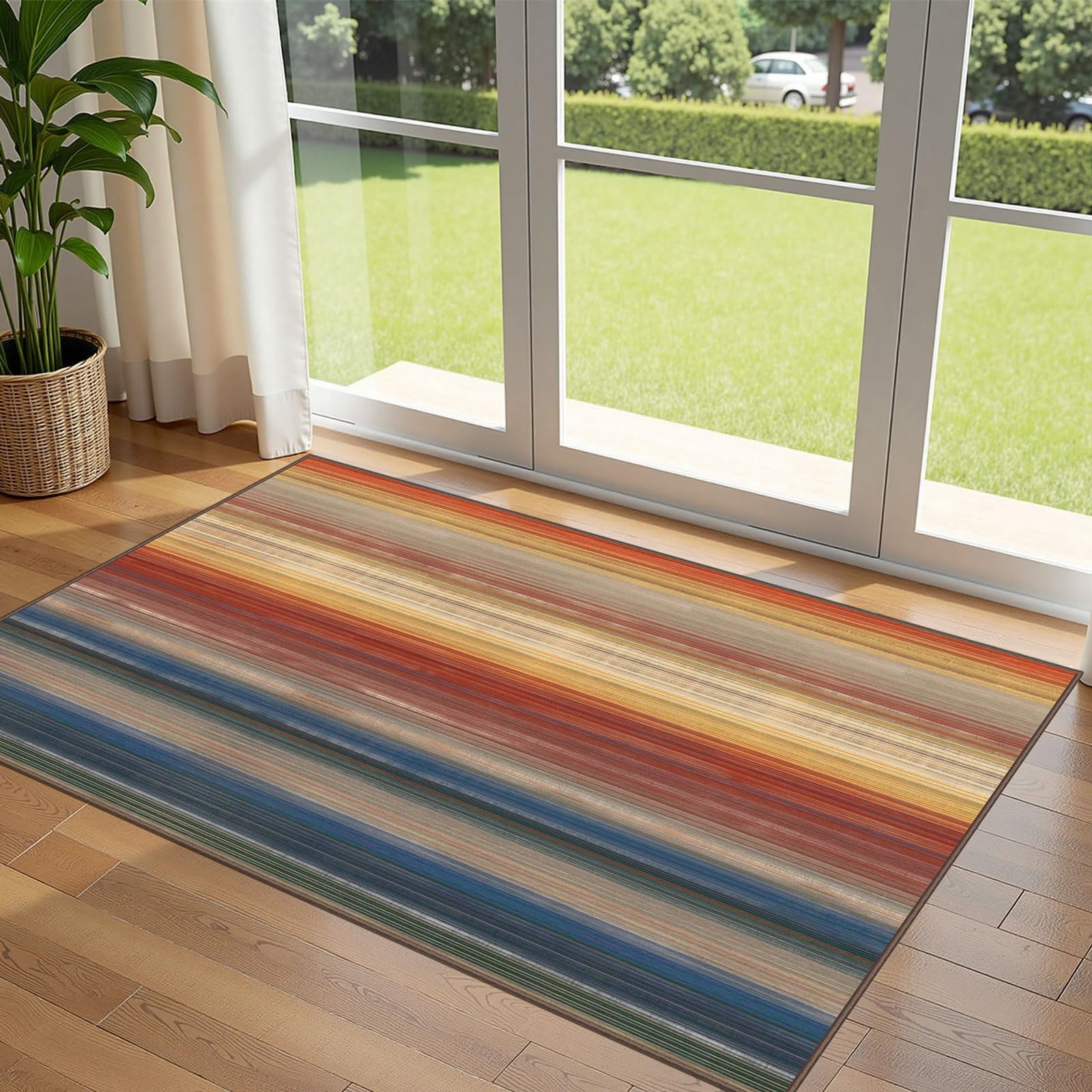 3x5 Floral Entry Rug - Small Washable Indoor Outdoor Mats for Front Door Non-Slip Porch Rug Beige Vintage Farmhouse Throw Rugs for Living Room Bedroom Entryway Kitchen Office Porch Decor