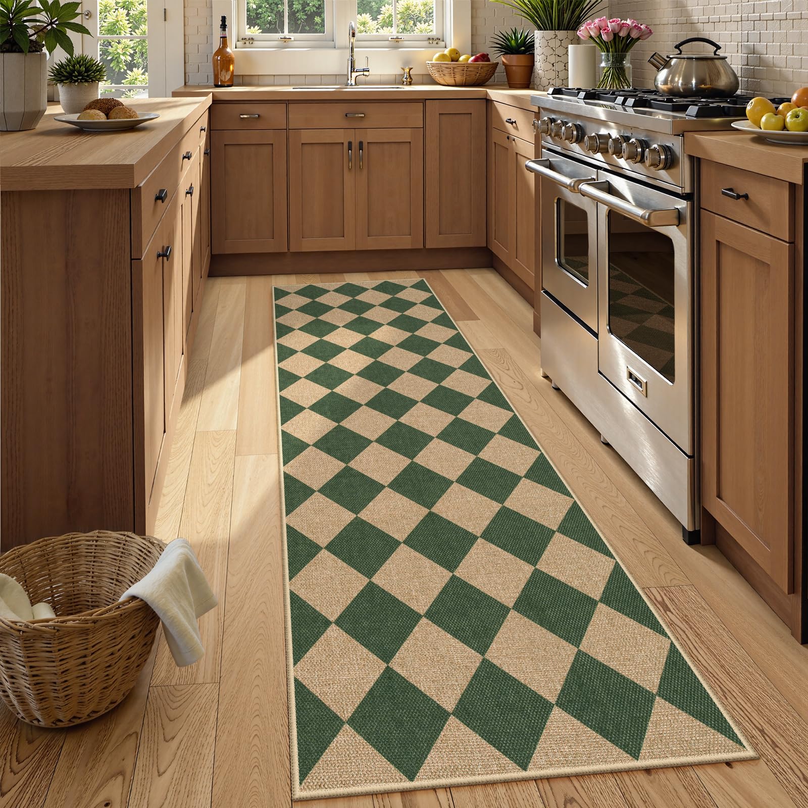 Lahome Colette Checkered Easy Jute 3x5 Outdoor Patio Rug, Washable Rugs for Entryway Diamond Indoor Outdoor Living Room Carpet, Farmhouse Neutral Non Slip Black Door Carpet for Backyard Bedroom