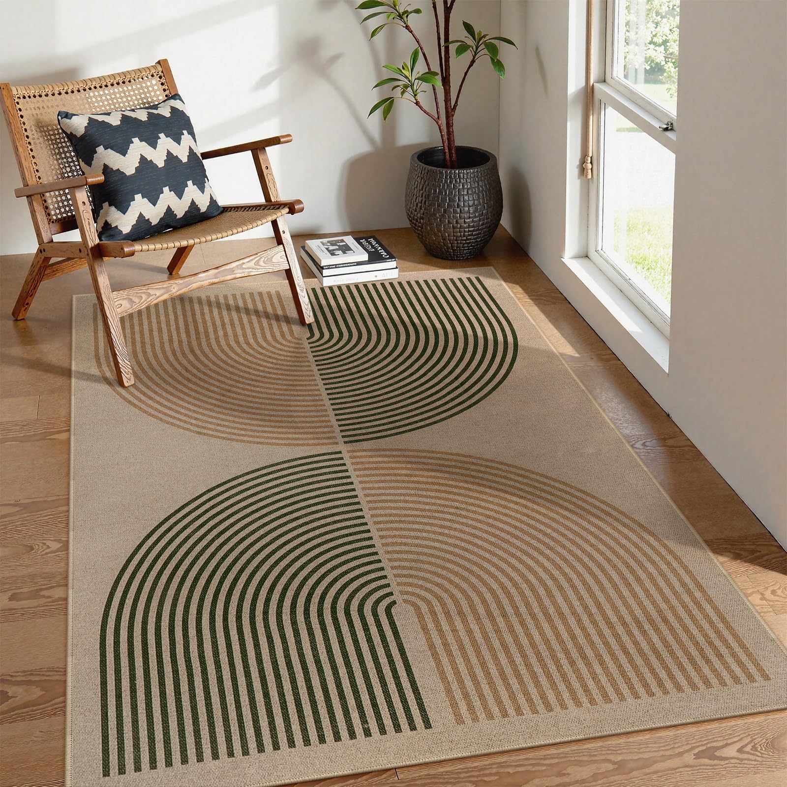Lahome Enfys Modern Rainbow Easy Jute Outdoor Patio Rug, 3x5 Black Washable Rugs for Entryway Office Farmhouse Classroom Carpet, Contemporary Non Slip Front Door Mat for Porch Guestroom Room Decor