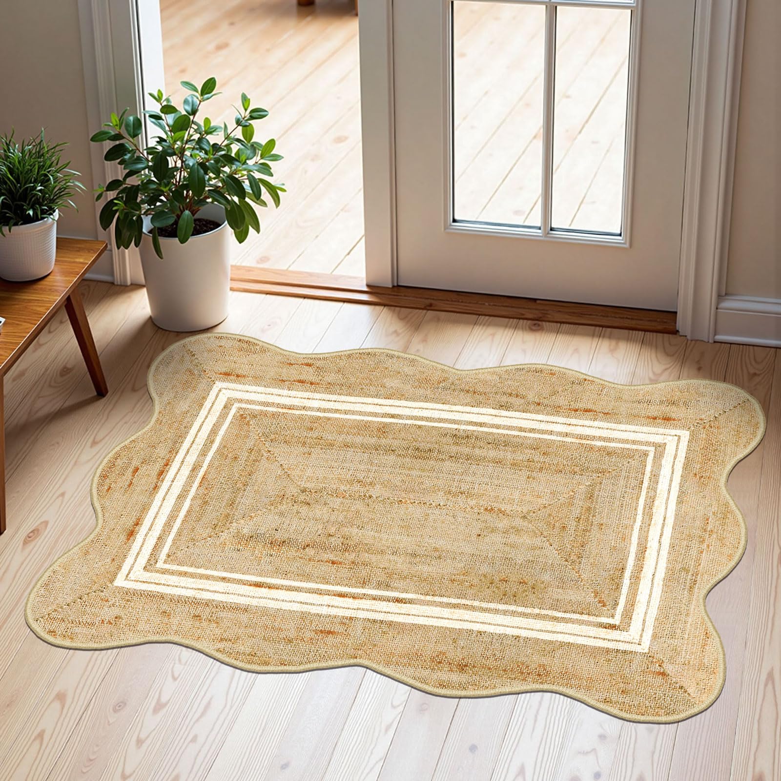 3x5 Floral Entry Rug - Small Washable Indoor Outdoor Mats for Front Door Non-Slip Porch Rug Beige Vintage Farmhouse Throw Rugs for Living Room Bedroom Entryway Kitchen Office Porch Decor