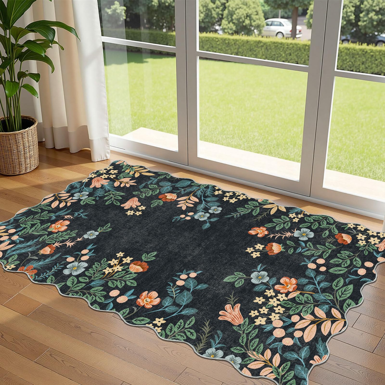 3x5 Floral Entry Rug - Small Washable Indoor Outdoor Mats for Front Door Non-Slip Porch Rug Beige Vintage Farmhouse Throw Rugs for Living Room Bedroom Entryway Kitchen Office Porch Decor