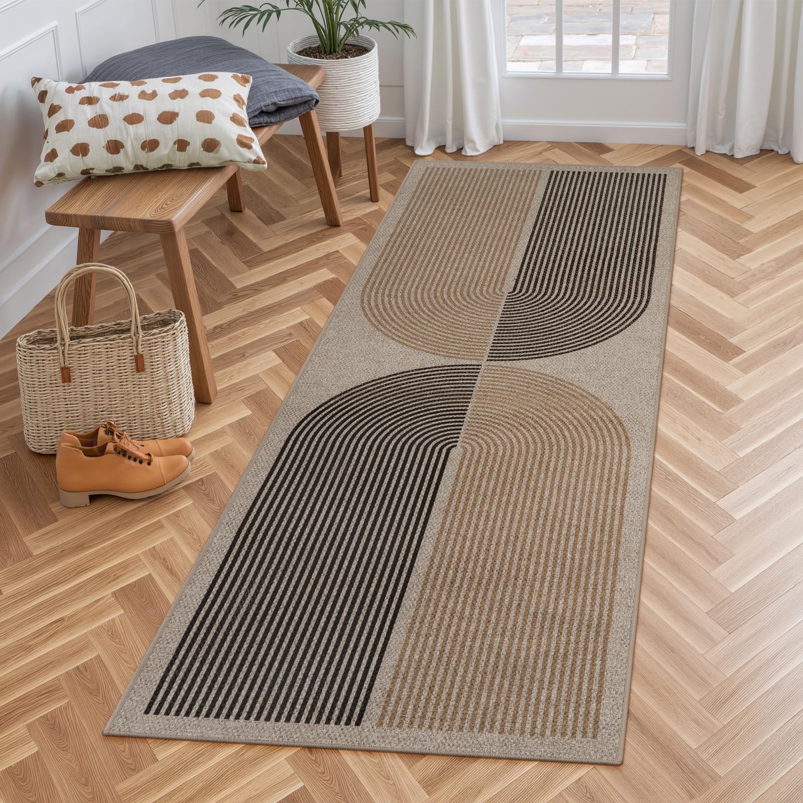 Lahome Enfys Modern Rainbow Easy Jute Outdoor Patio Rug, 3x5 Black Washable Rugs for Entryway Office Farmhouse Classroom Carpet, Contemporary Non Slip Front Door Mat for Porch Guestroom Room Decor