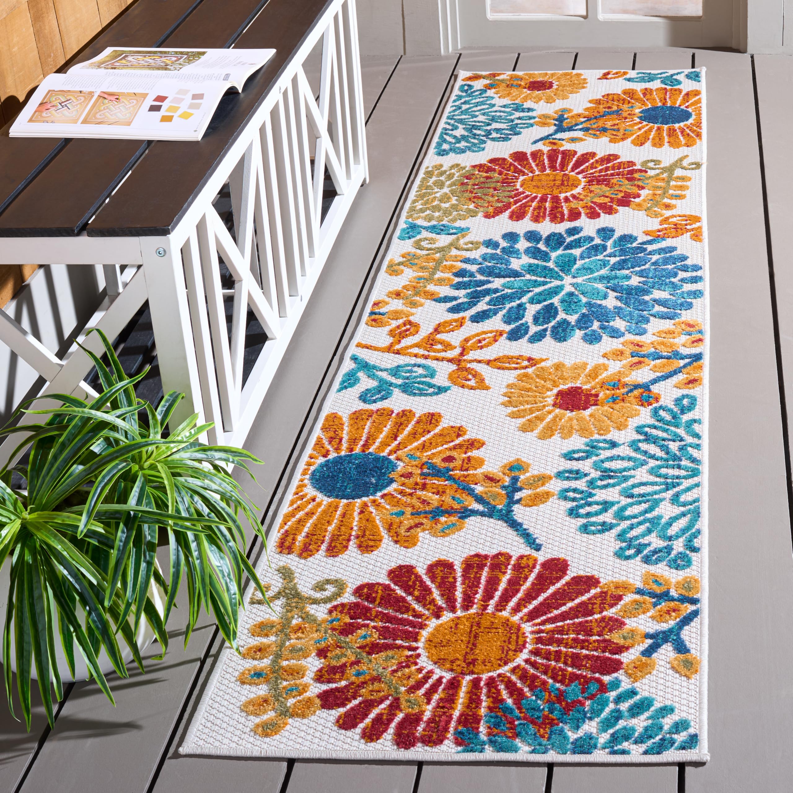 SAFAVIEH Washable Rug Outdoor Cabana Collection - 4' x 6', Cream & Red, Non-Shedding & Easy to Clean, Ideal for Patio, Backyard, Mudroom (CBN832A)