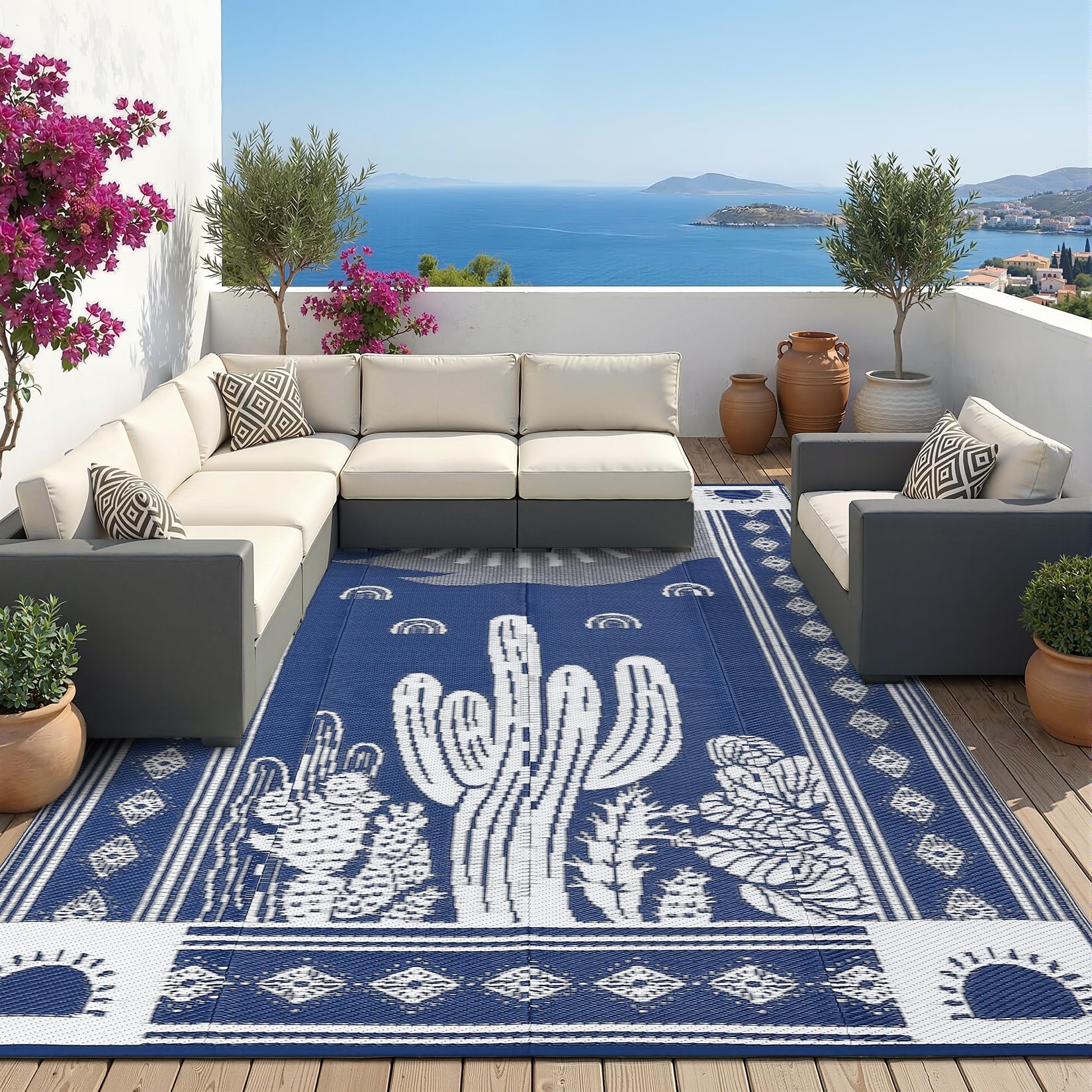 Garvee Reversible Outdoor Rug 8x10 for Patio, Waterproof Outdoor Area Rug, Modern Medallion Indoor Outdoor Rugs, Plastic Straw Rug for RV, Camping, Deck, Vintage Terracotta