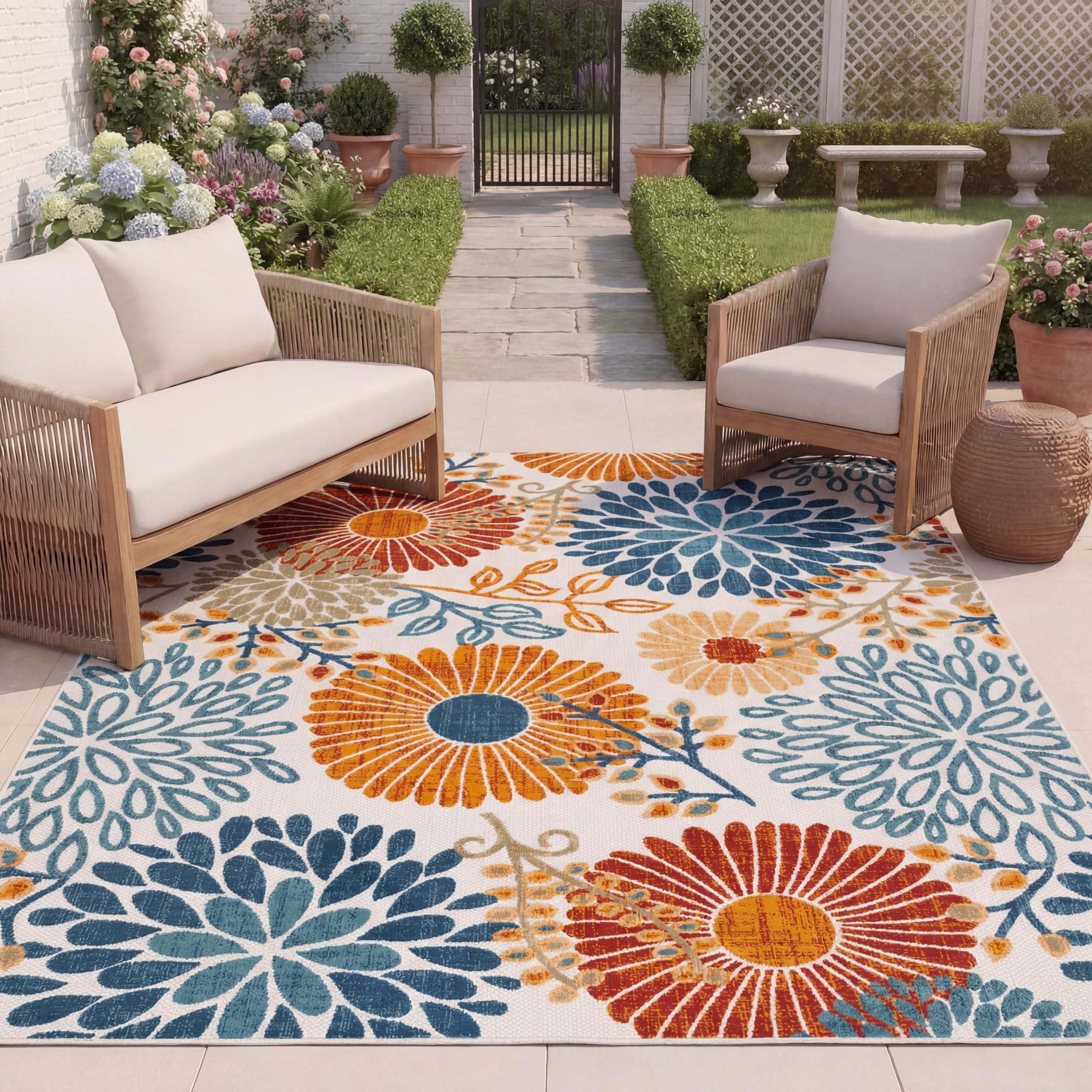 SAFAVIEH Washable Rug Outdoor Cabana Collection - 4' x 6', Cream & Red, Non-Shedding & Easy to Clean, Ideal for Patio, Backyard, Mudroom (CBN832A)