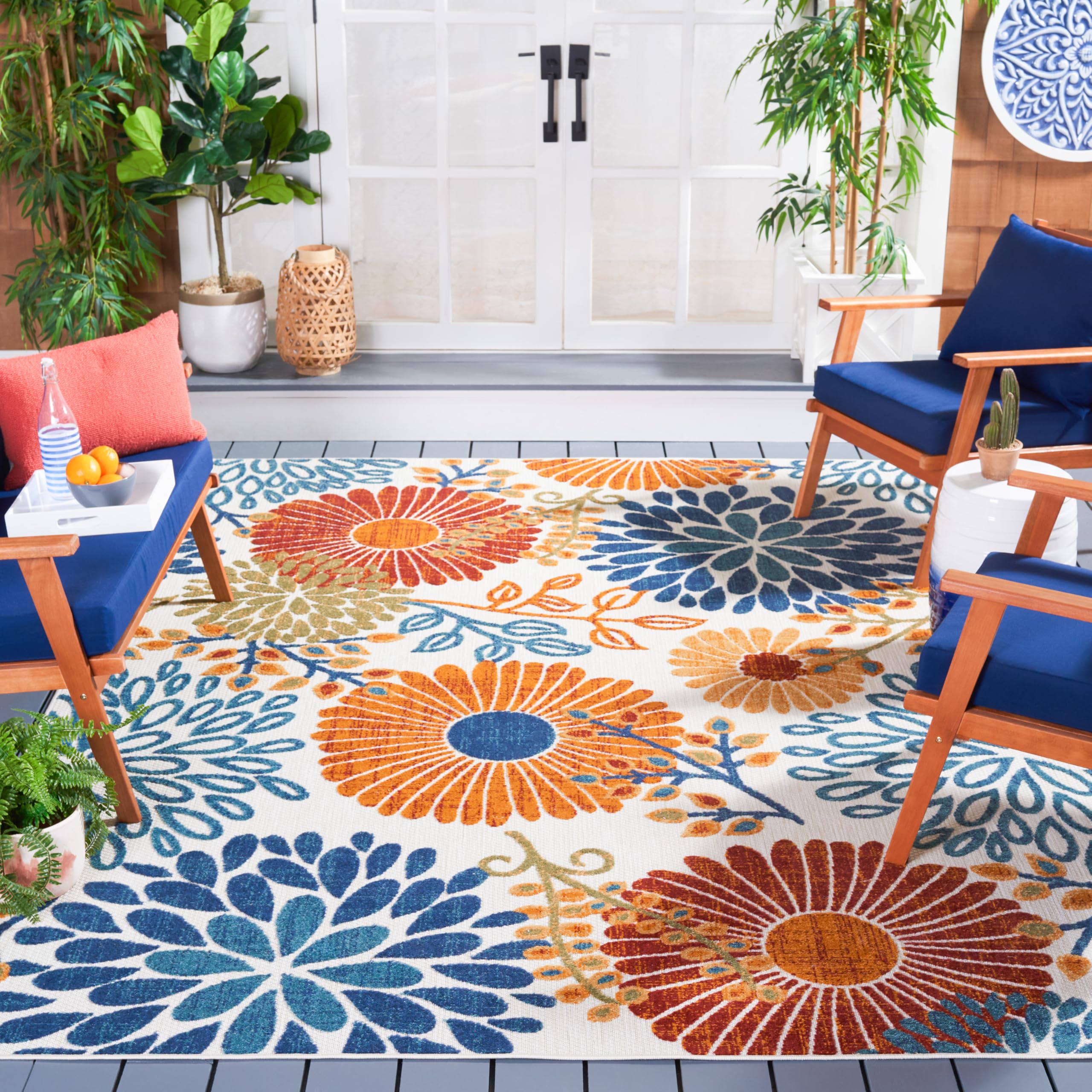 SAFAVIEH Washable Rug Outdoor Cabana Collection - 4' x 6', Cream & Red, Non-Shedding & Easy to Clean, Ideal for Patio, Backyard, Mudroom (CBN832A)