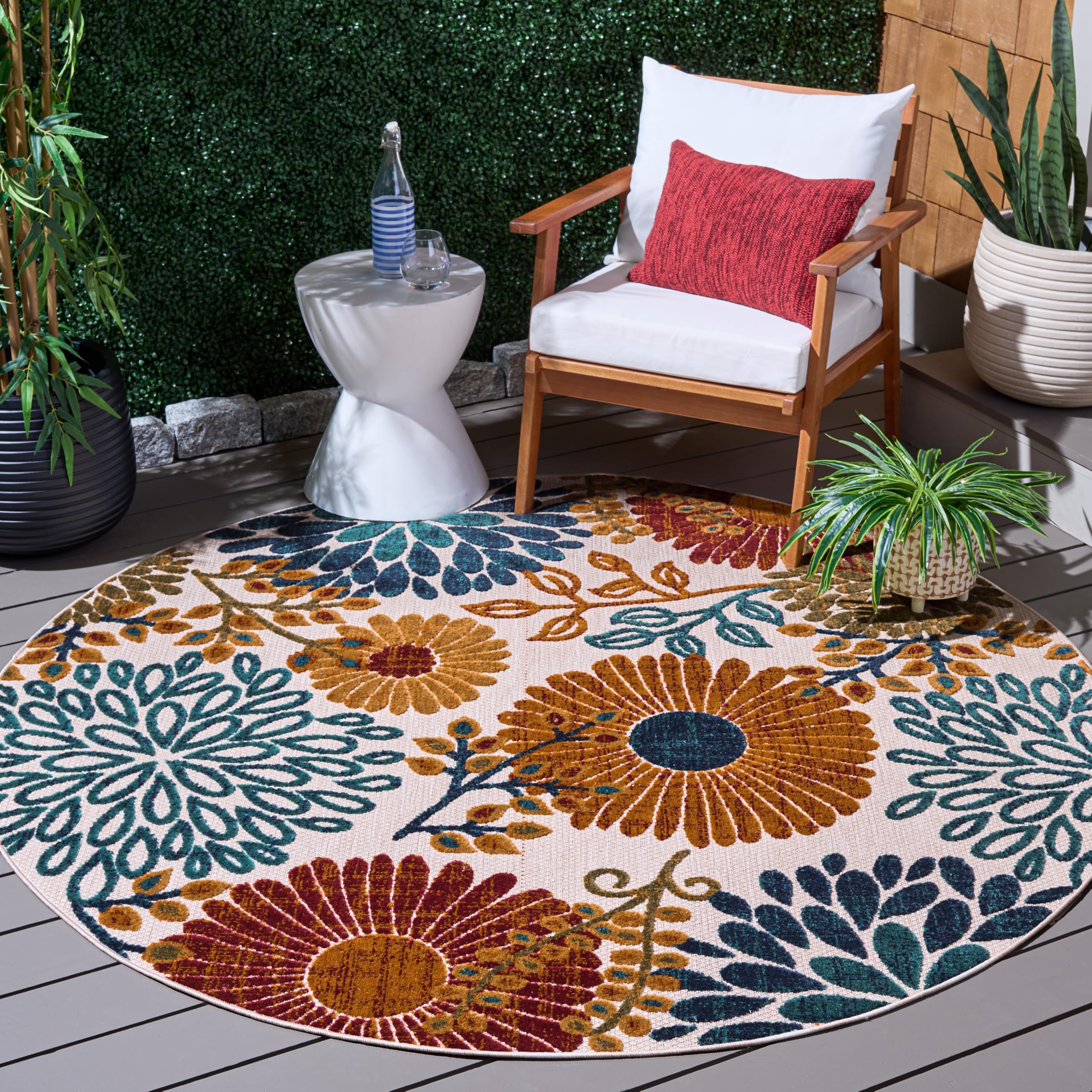 SAFAVIEH Washable Rug Outdoor Cabana Collection - 4' x 6', Cream & Red, Non-Shedding & Easy to Clean, Ideal for Patio, Backyard, Mudroom (CBN832A)