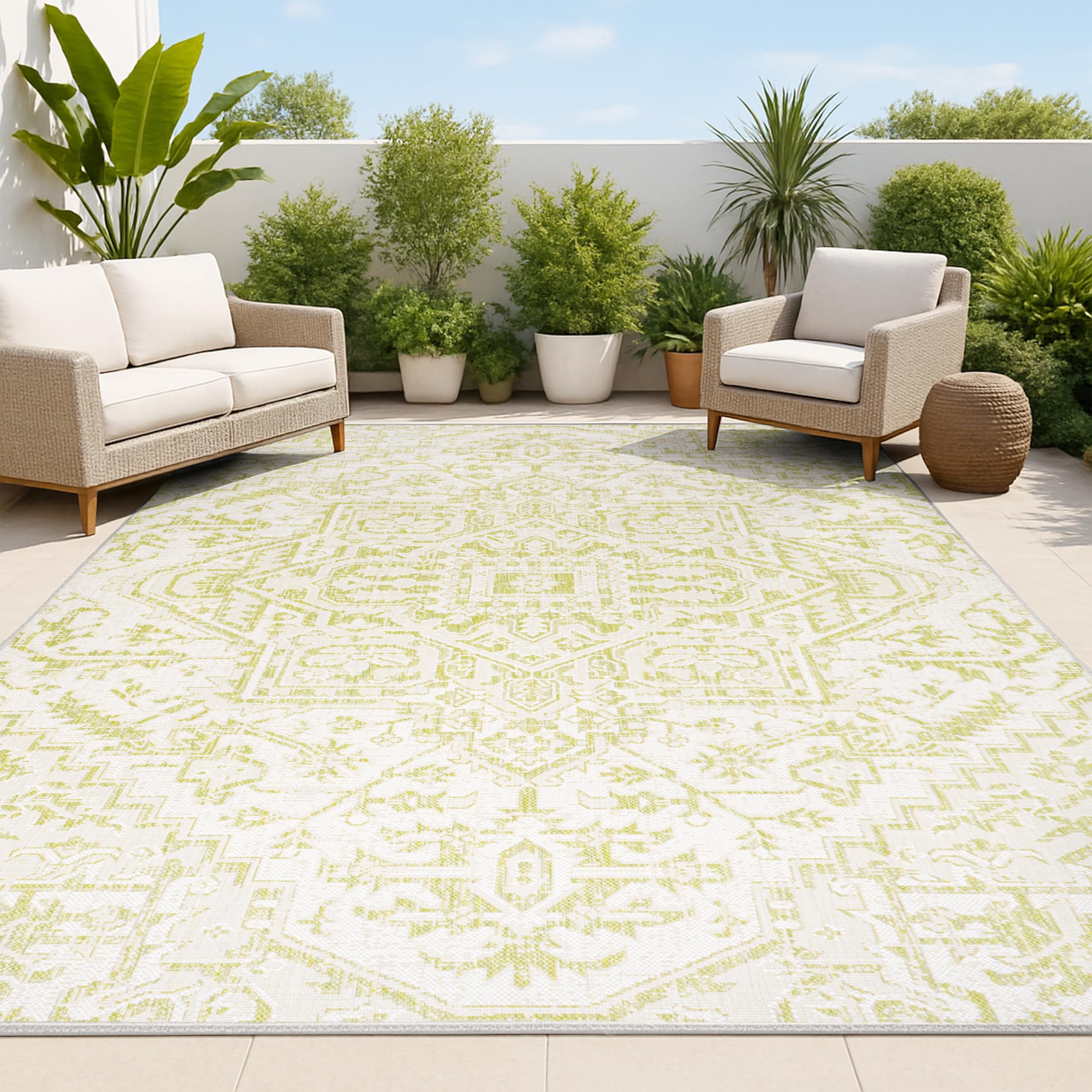 JONATHAN Y Boho Medallion Indoor Outdoor Area Rug 4X6 Navy/Gray, Estrella Textured Weave for Backyard, Patio, Porch, Easy-Cleaning, High Traffic, Pet-Friendly, Non-Shedding (SMB105B-4)